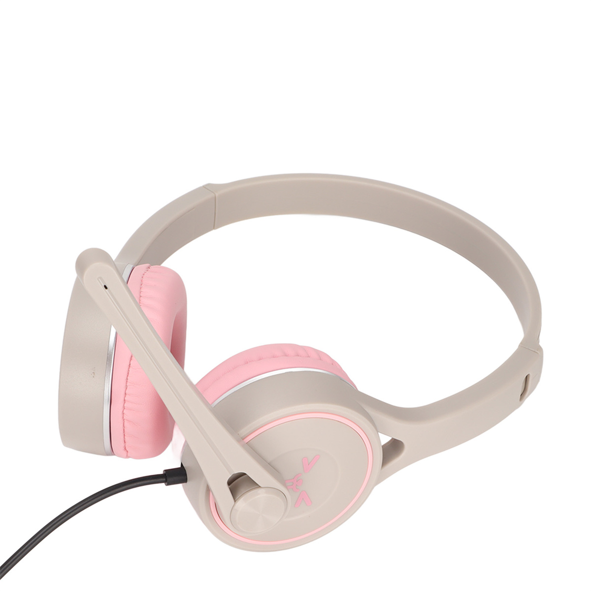Beige und rosa Kopfhörer. Weißer Hintergrund.