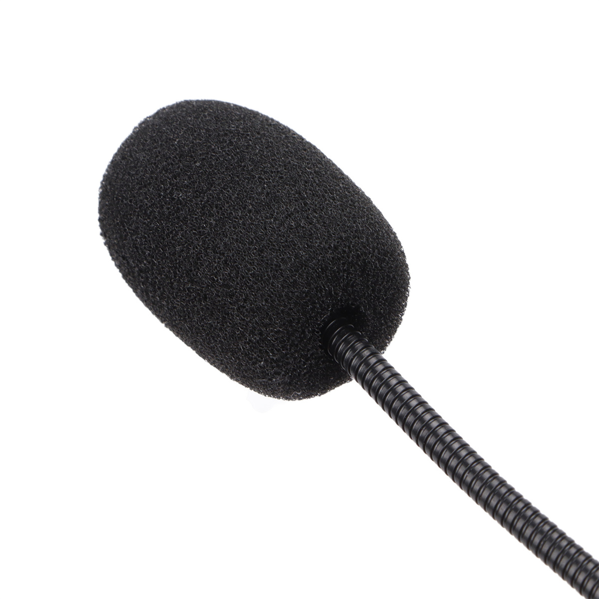 Schwarzes Mikrofon mit Schaumstoffhülle und flexiblem Schwanenhals.
