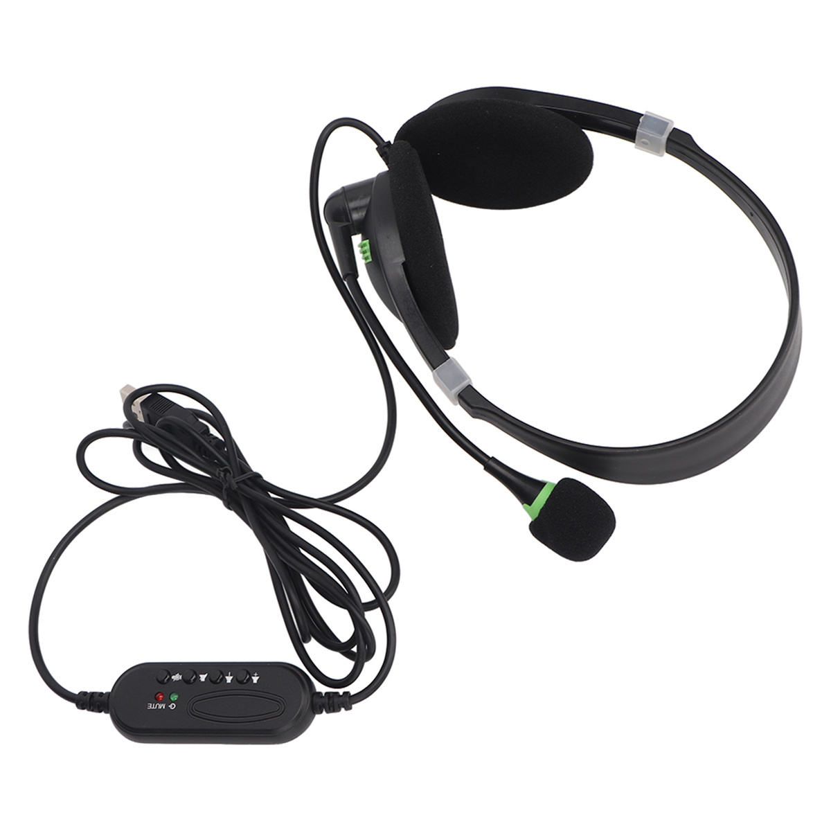 Ein schwarzes Headset mit Mikrofon und Lautstärkeregelung.