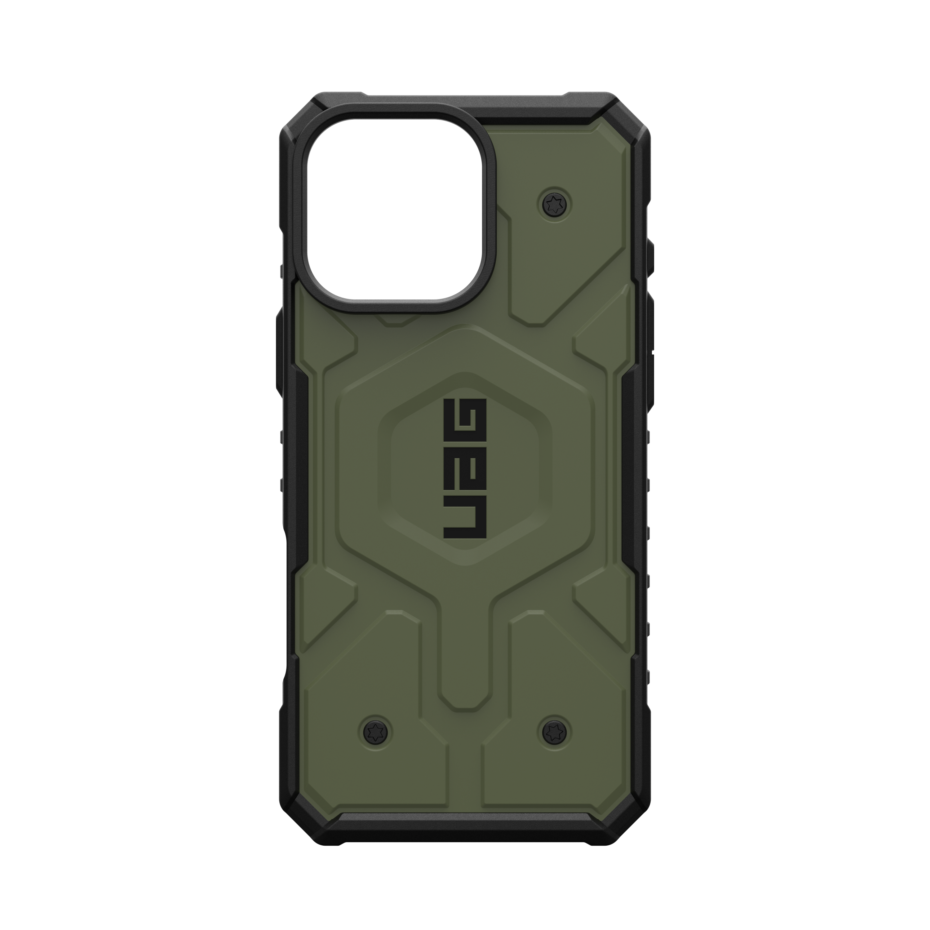 Grüne Handyhülle mit UAG-Logo. Schwarzer Hintergrund.