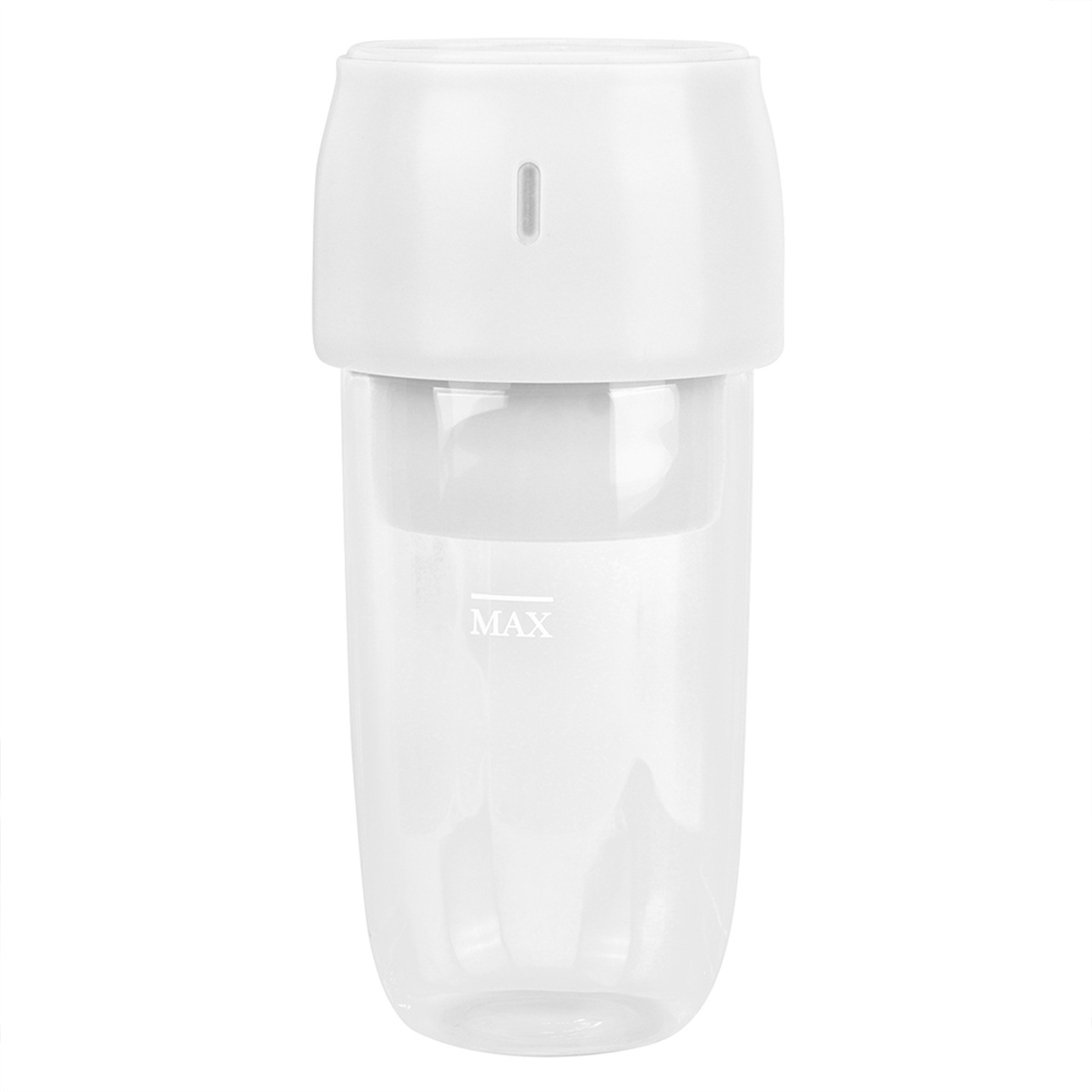 Ein weißer Wasserfilter mit einem durchsichtigen Behälter und einem schwarzen Deckel. Der Text 'MAX' ist sichtbar. Weißer Hintergrund.