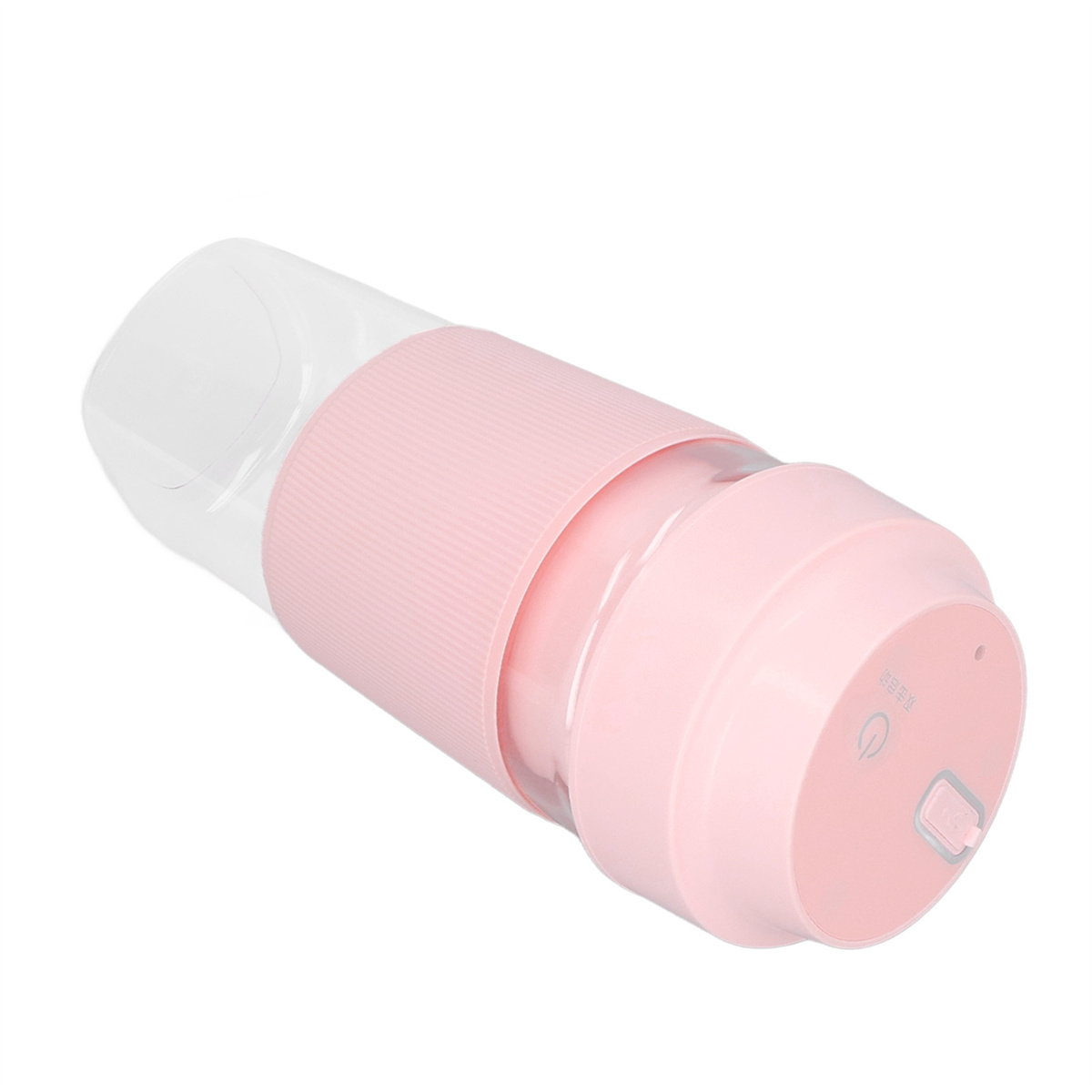 Tragbarer Mixer in Pink und transparent.