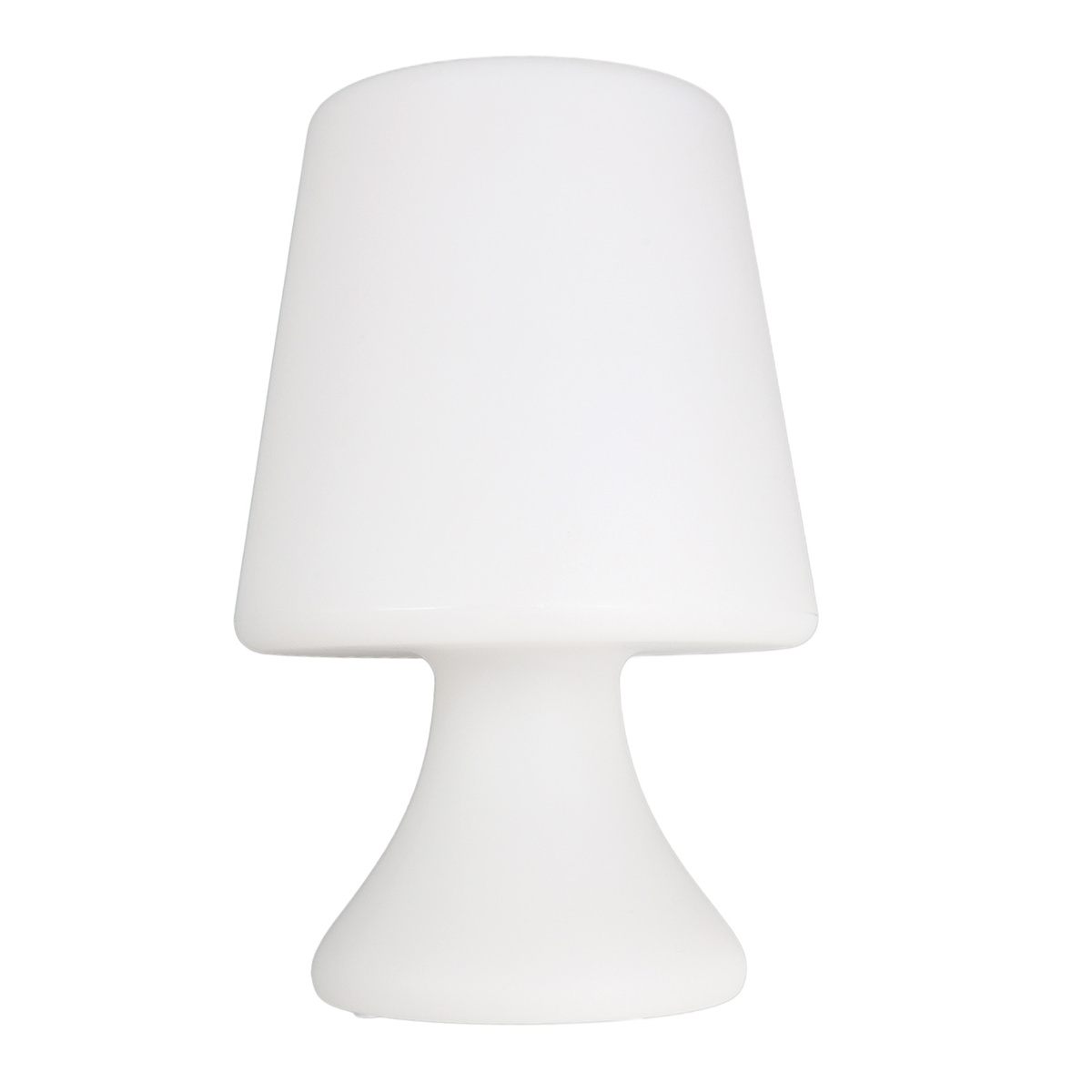 Weiße pilzförmige Lampe auf weißem Hintergrund.