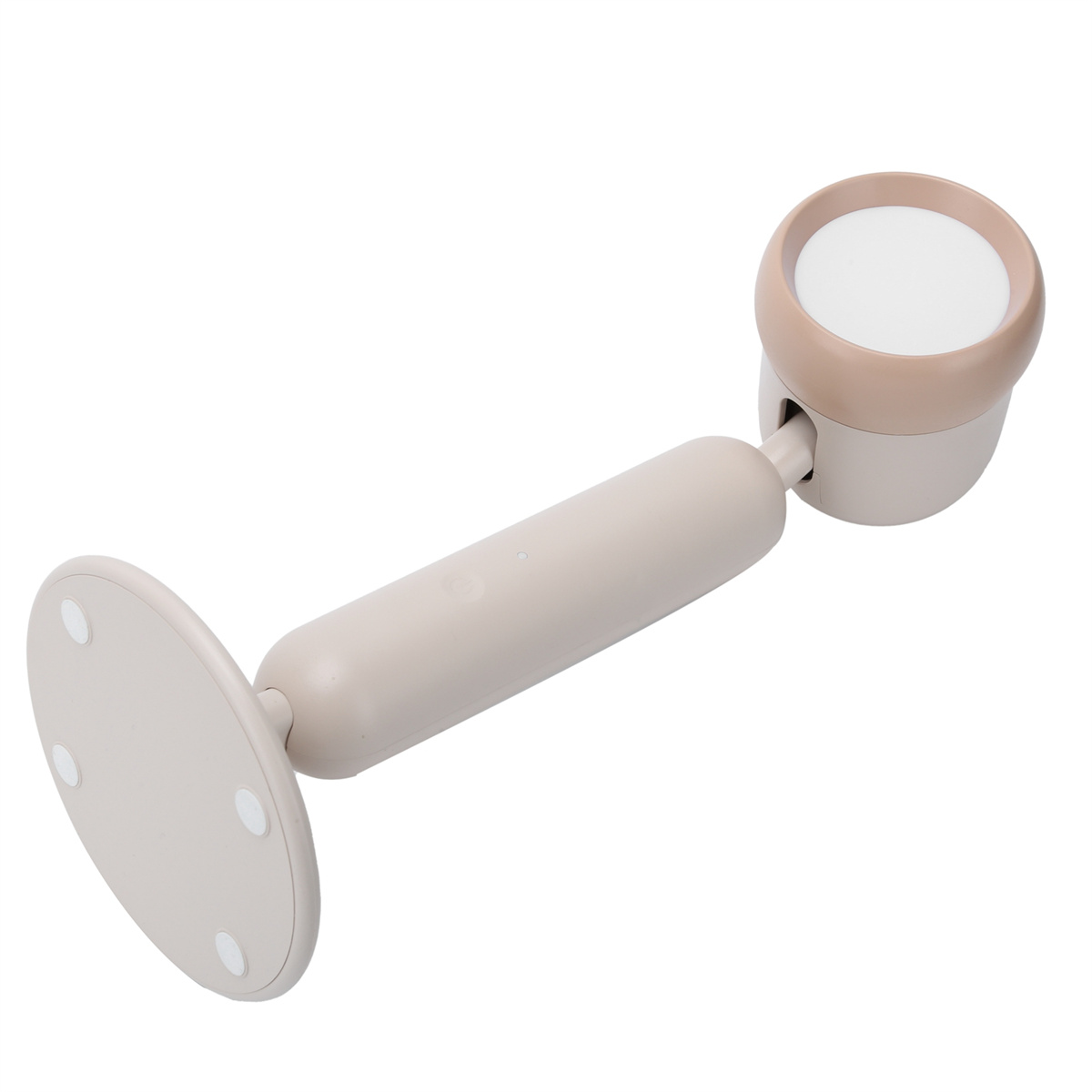 Beiger magnetischer Türstopper. Runde Basis und ein schwenkbarer Arm mit rundem Halter.