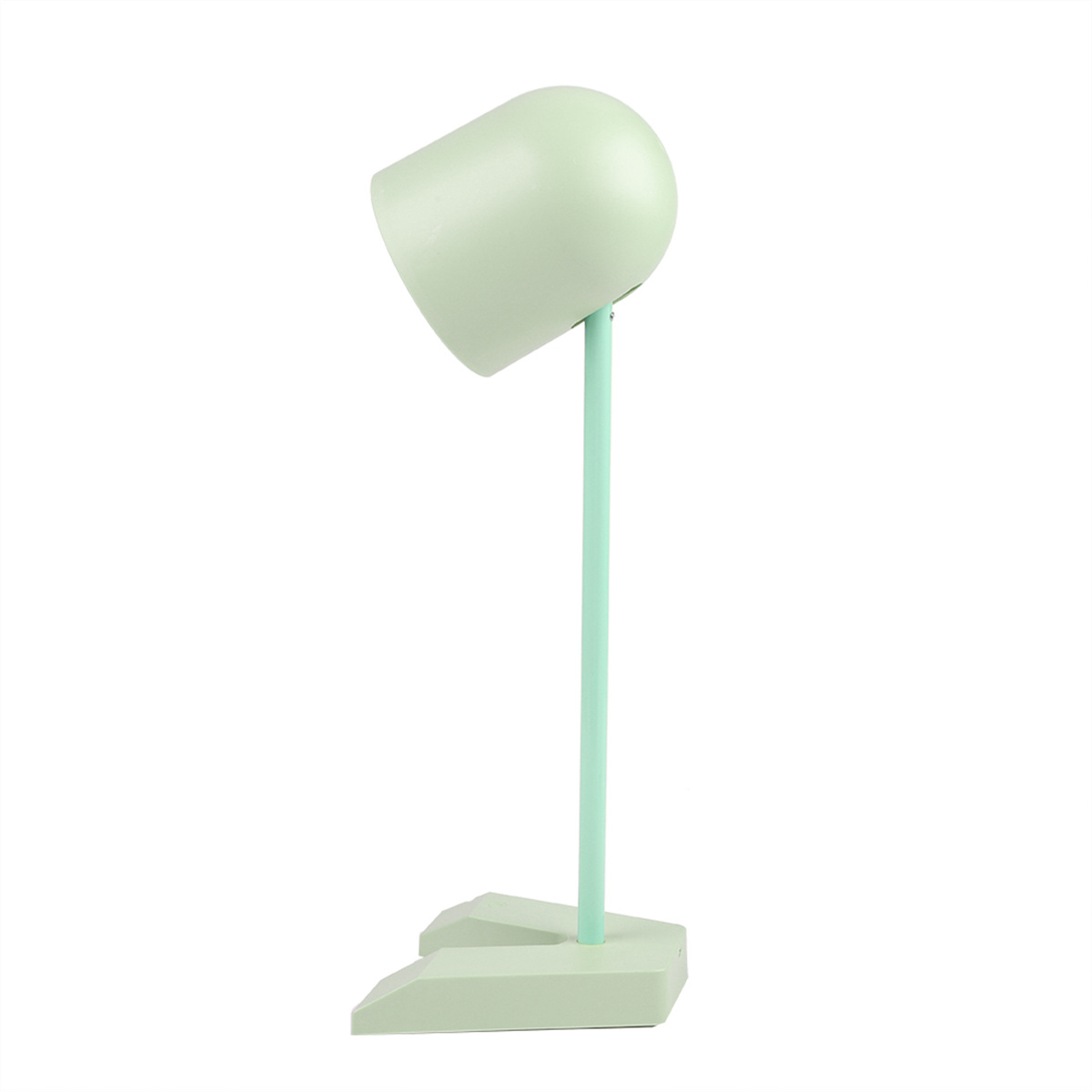 Minzgrüne Schreibtischlampe mit rundem Schirm und Ständer.