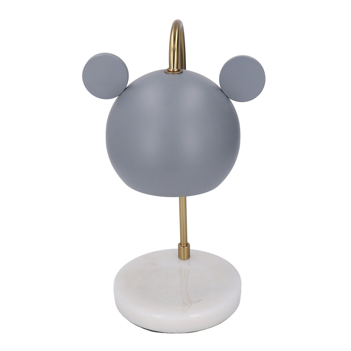 Grau-weiße dekorative Lampe mit einer Mickey Mouse-ähnlichen Kopfform.