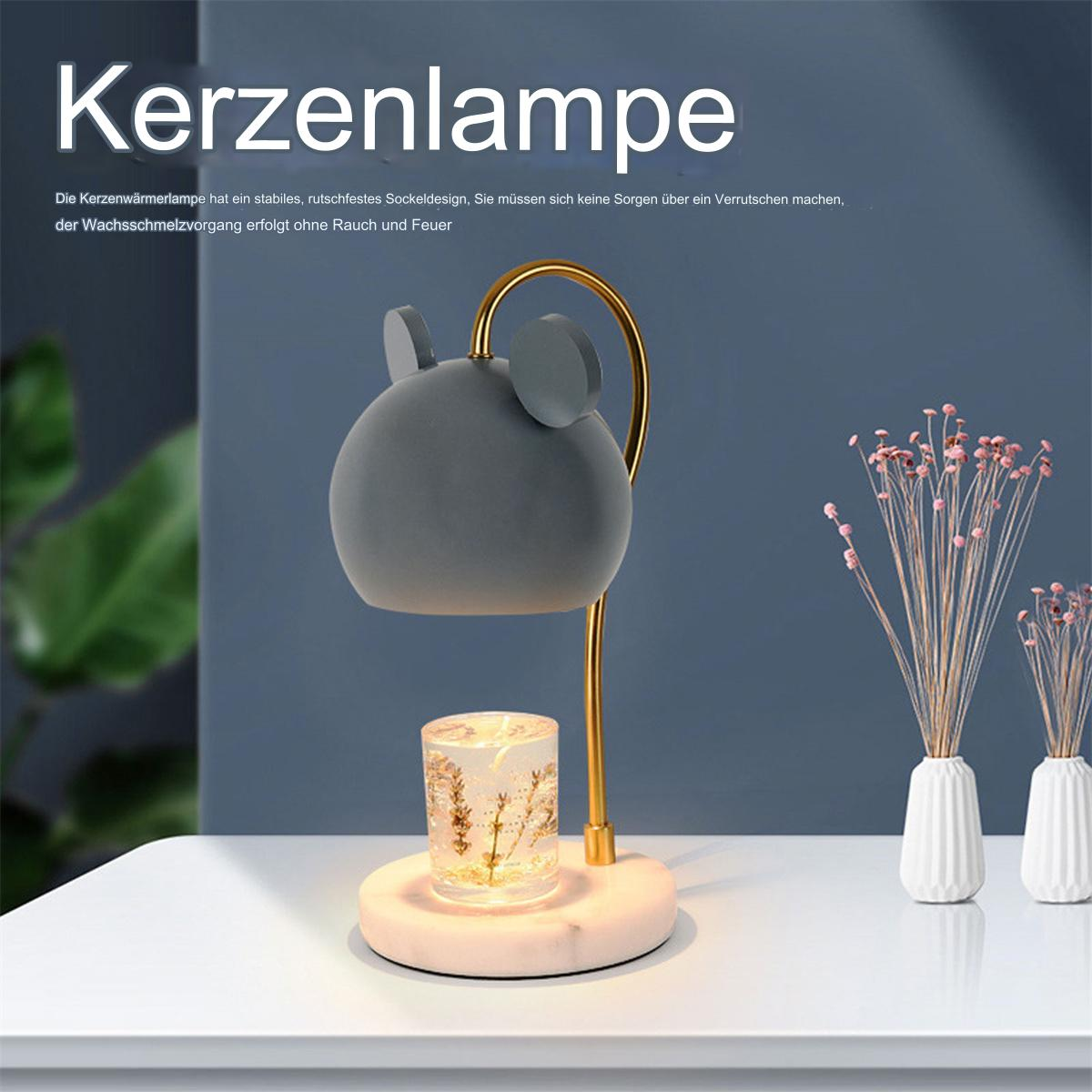 Kerzenlampe mit mausförmigem Aufsatz und Glashalter.