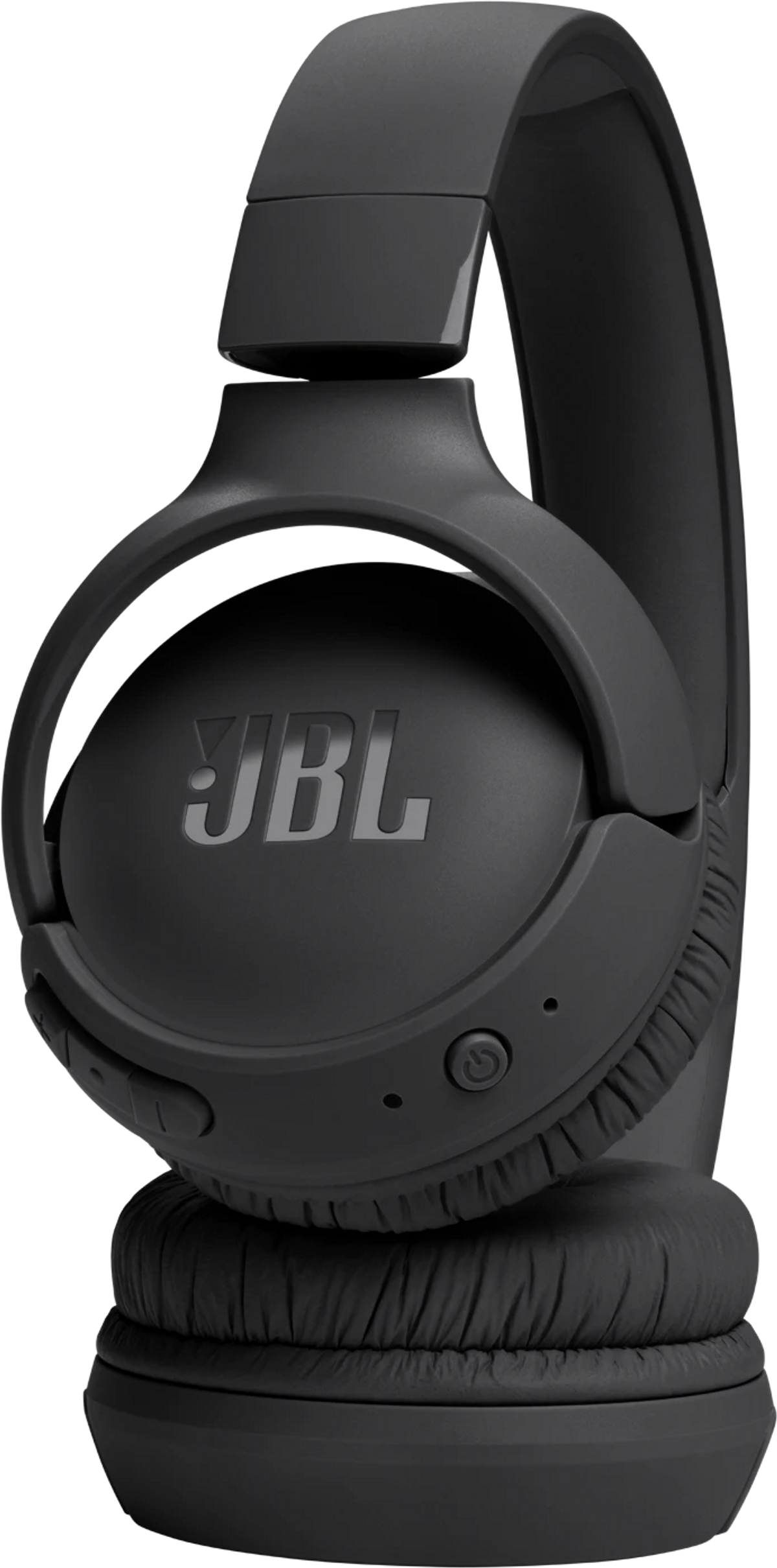 Czarne słuchawki JBL. Logo JBL jest widoczne z boku słuchawek.