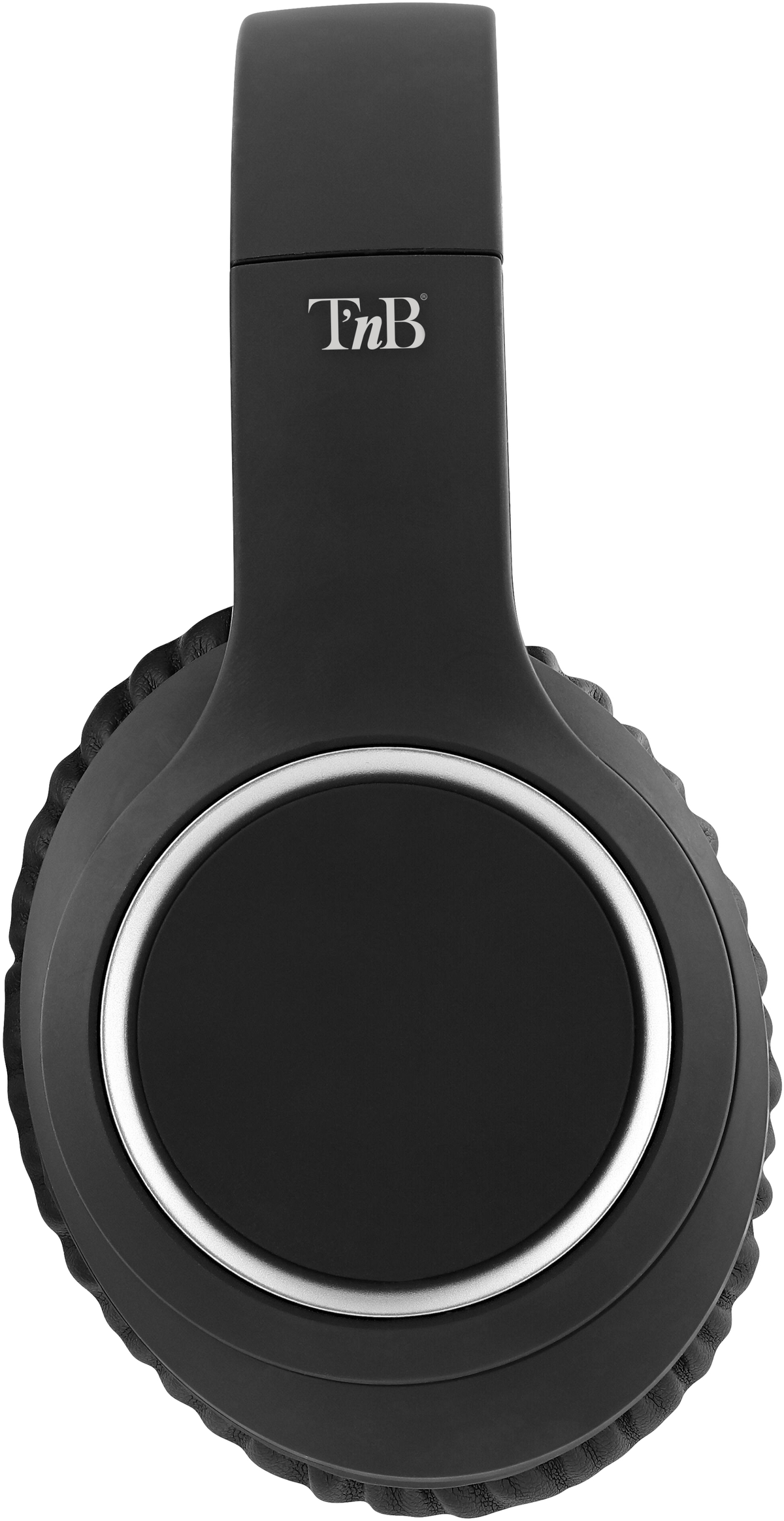 Czarne słuchawki z logo 'TnB' u góry, na białym tle.