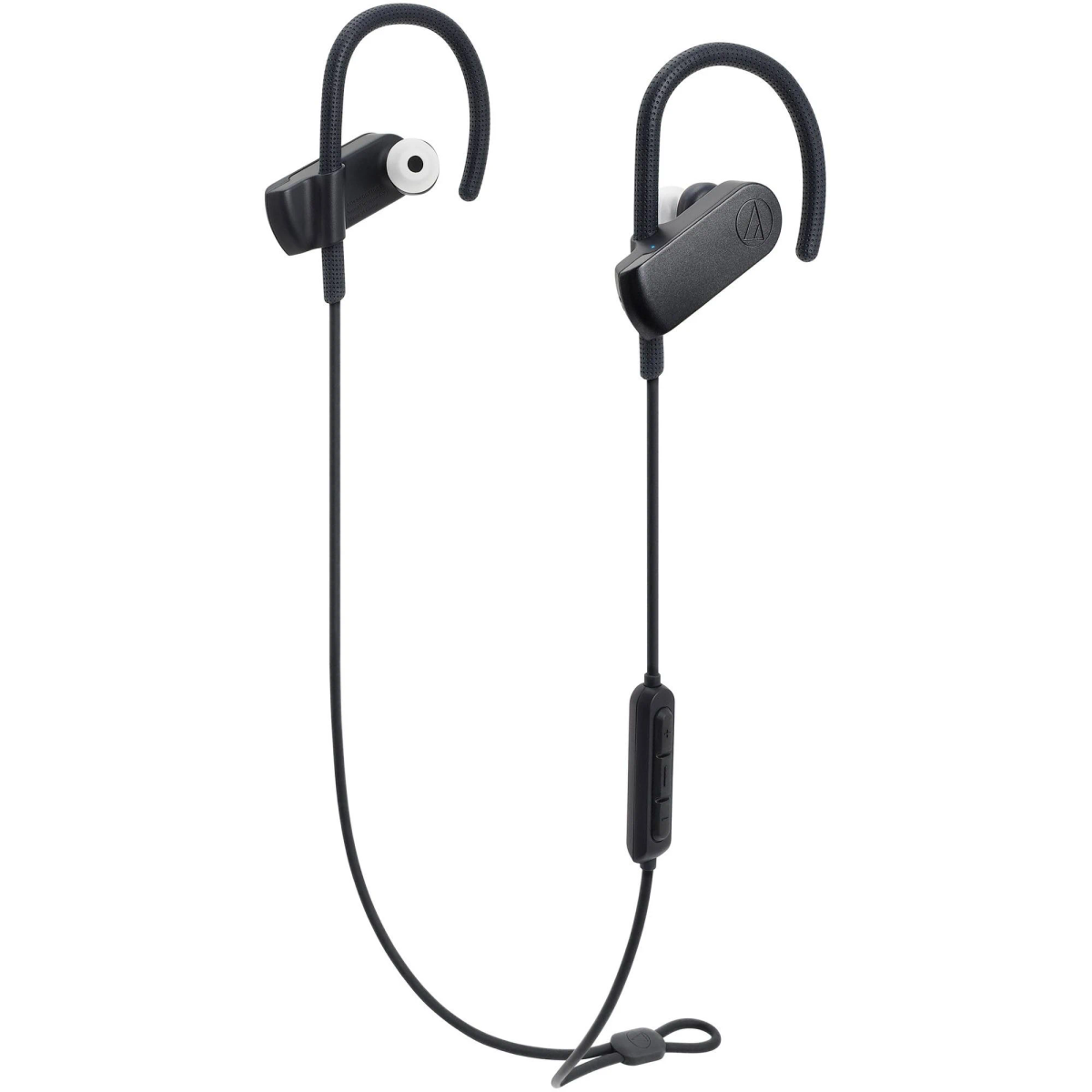 Schwarze In-Ear-Kopfhörer mit Kabel und Steuerung, weißer Hintergrund.