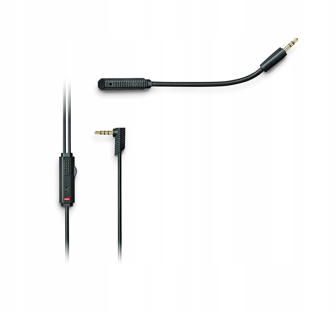 Kabel audio z dwoma złączami. Jedno to wtyk 3,5 mm. Drugie to małe złącze.