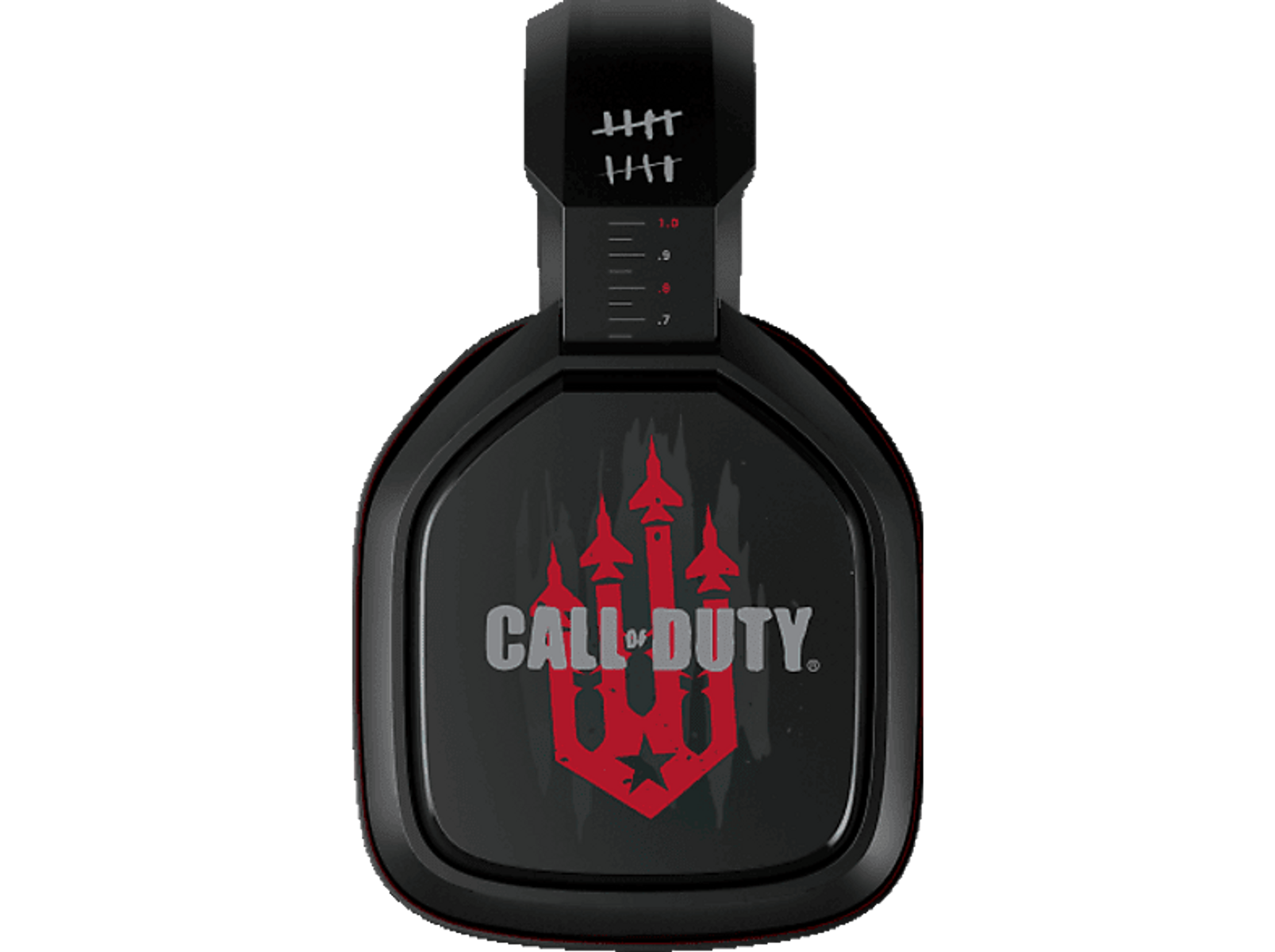 Czarny zestaw słuchawkowy dla graczy z logo Call of Duty. Czerwone akcenty. Zestaw czarno-czerwony.