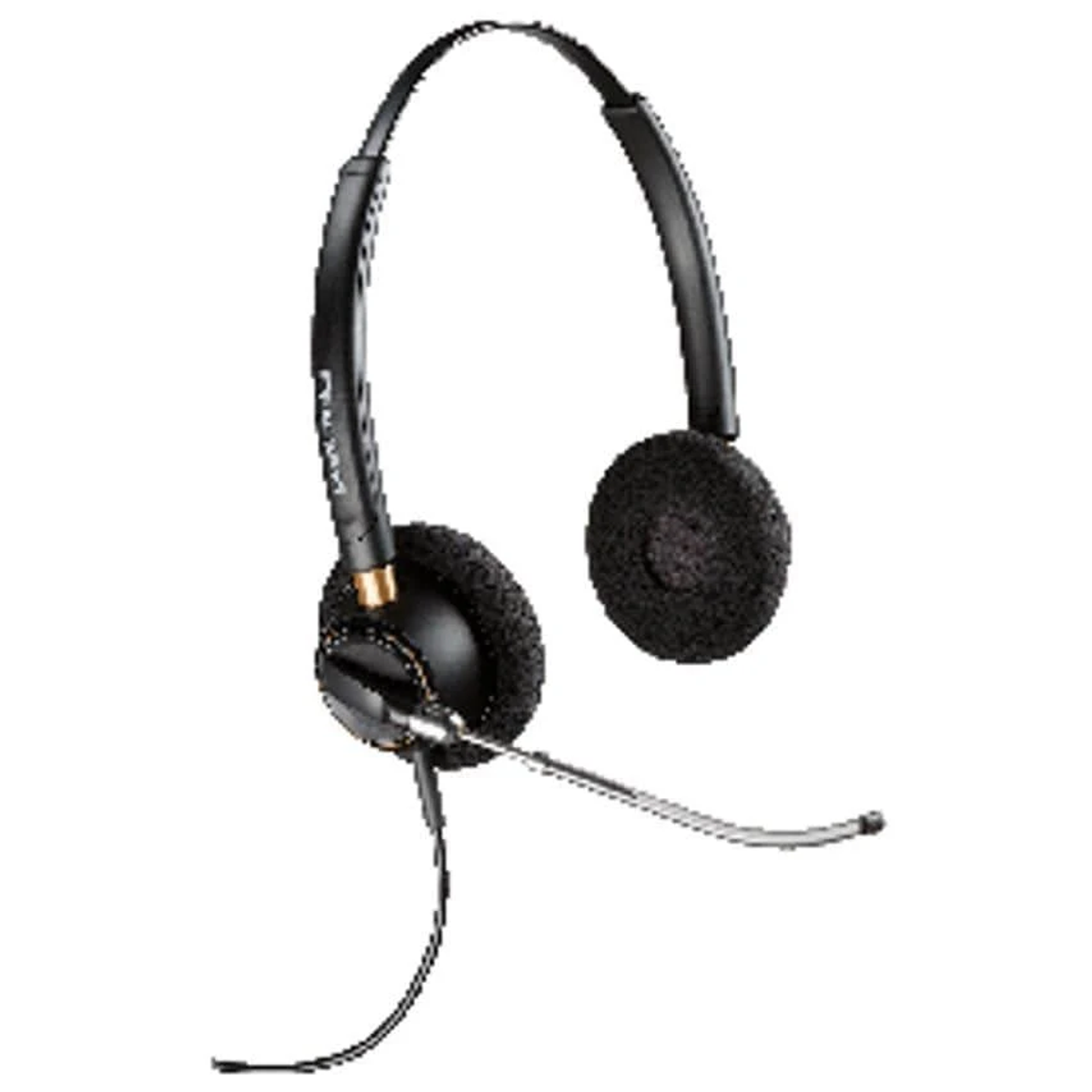 Cuffie nere con microfono. I cuscinetti auricolari sono circolari e neri. La montatura è nera.