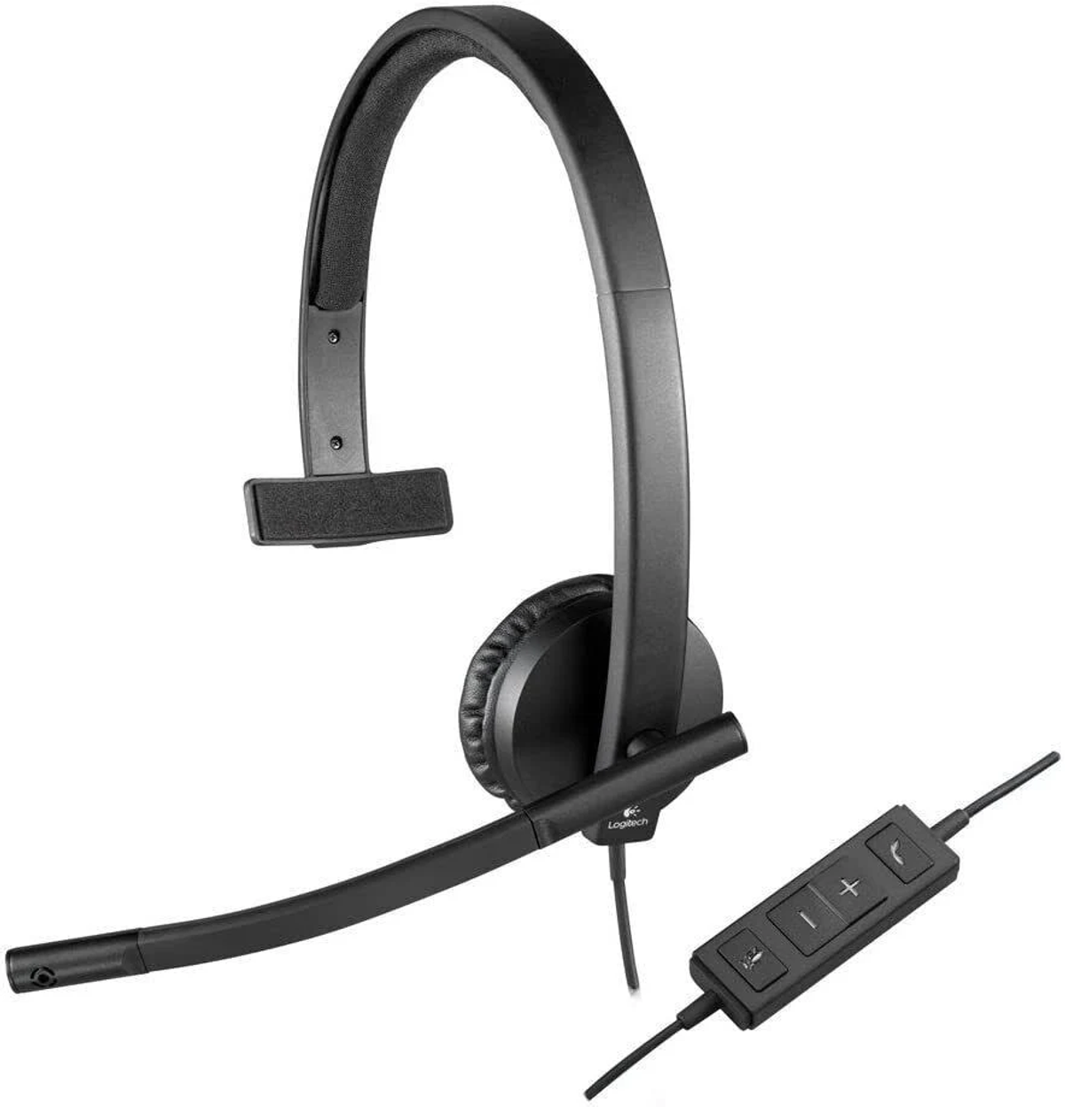 Cuffie nere con microfono a braccio e controlli in linea.