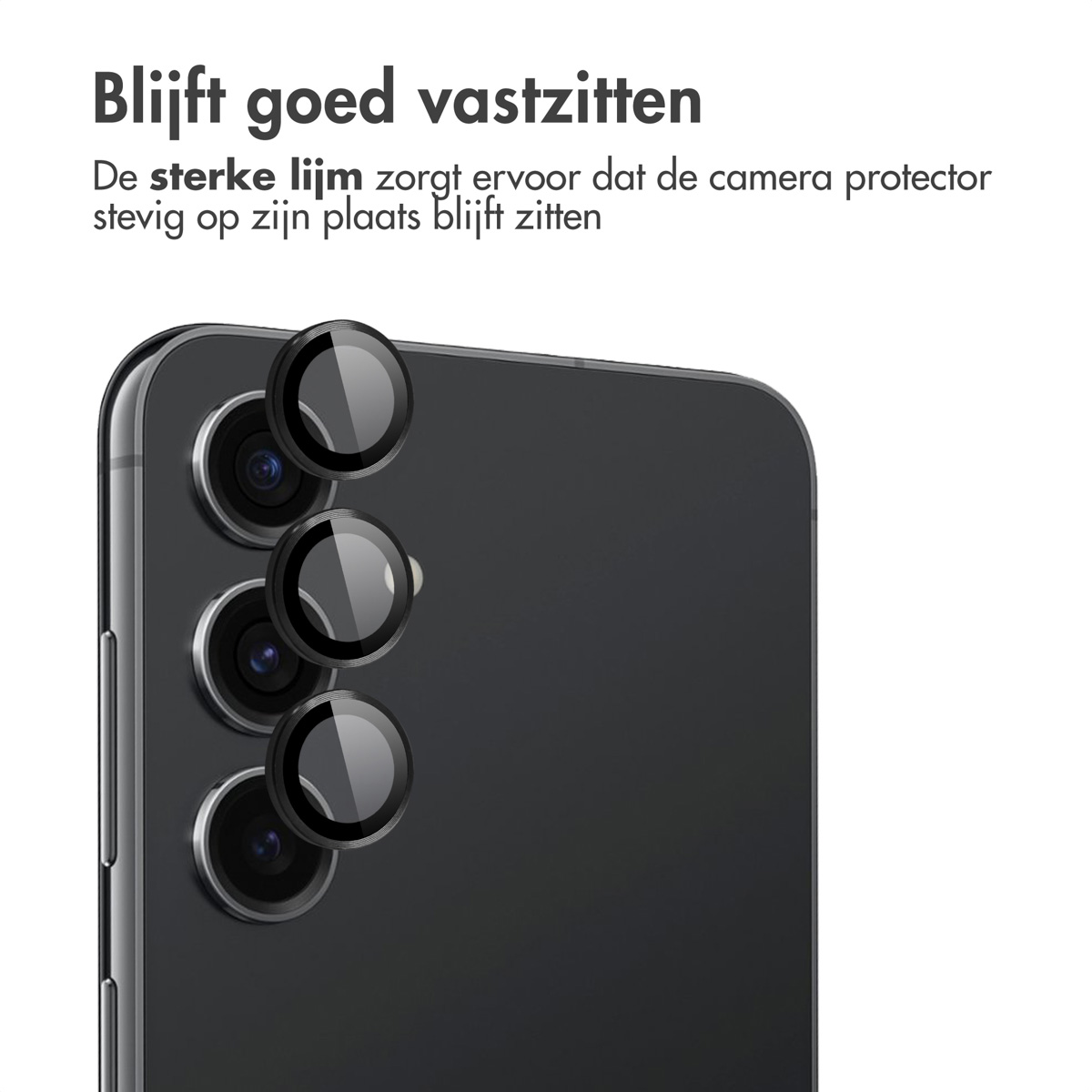 Téléphone avec 3 protecteurs d'objectif sur la caméra, lentilles noires et un téléphone noir.