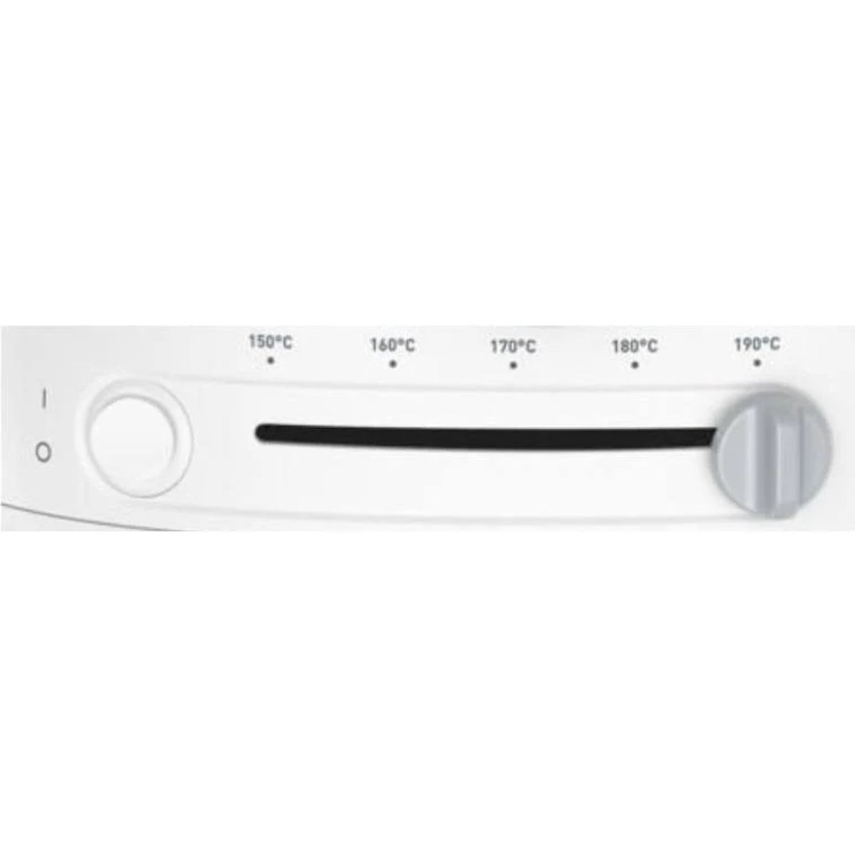 Panel de electrodoméstico blanco con ajustes de temperatura, dial y marcas de temperatura.