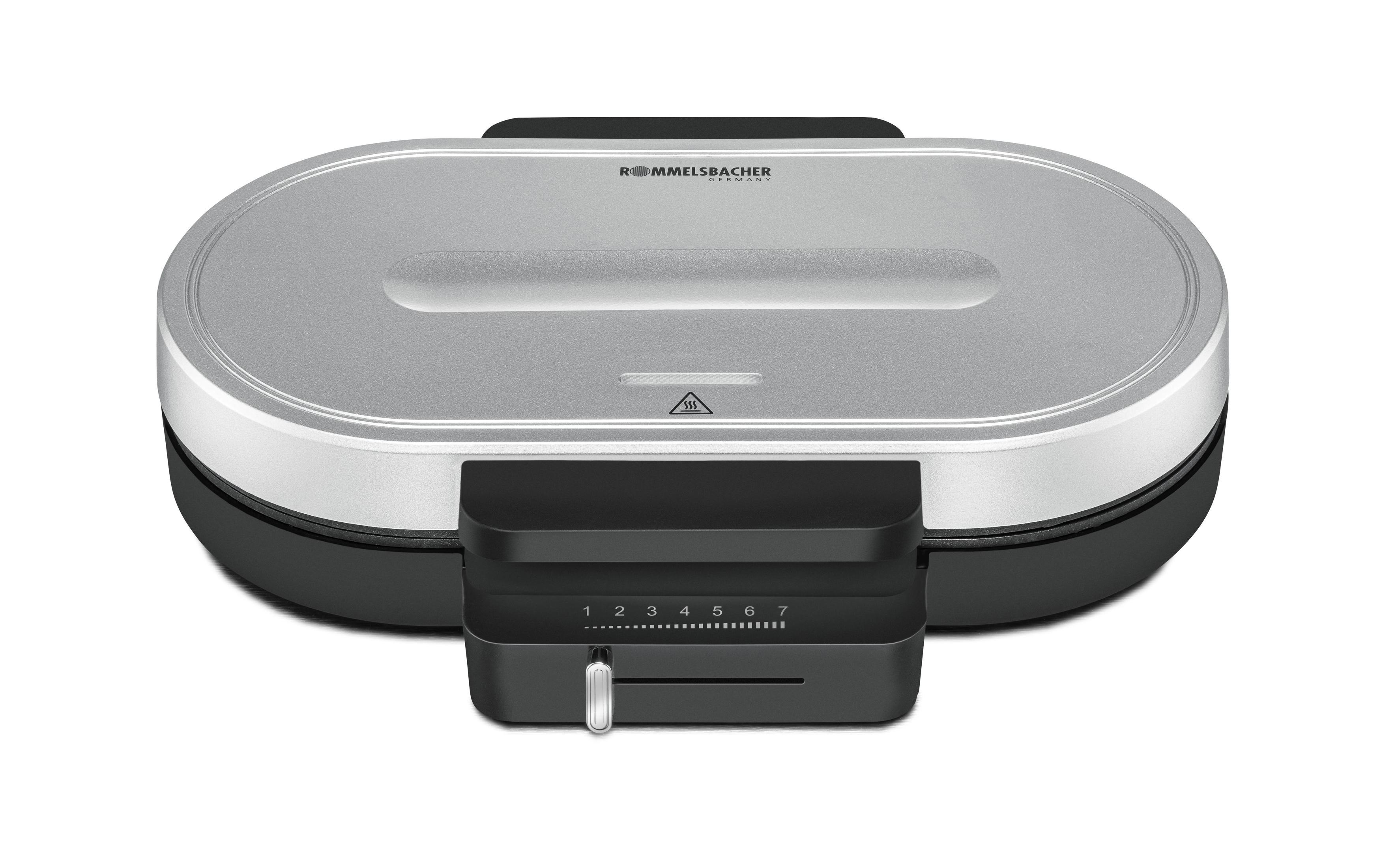 Srebrno-czarna gofrownica w kształcie owalu z panelem sterowania.