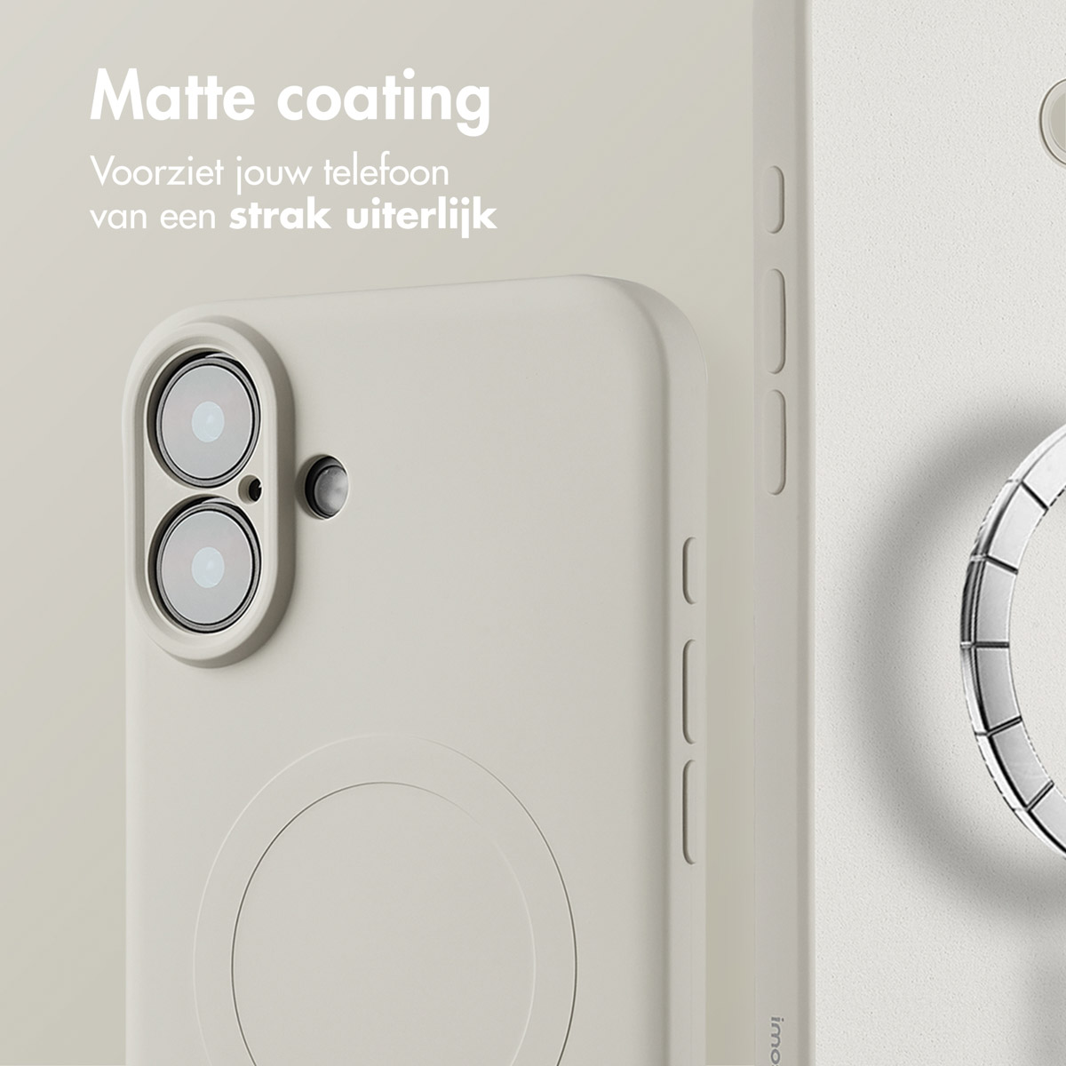 Coque de téléphone avec finition mate. Gros plan sur la caméra.