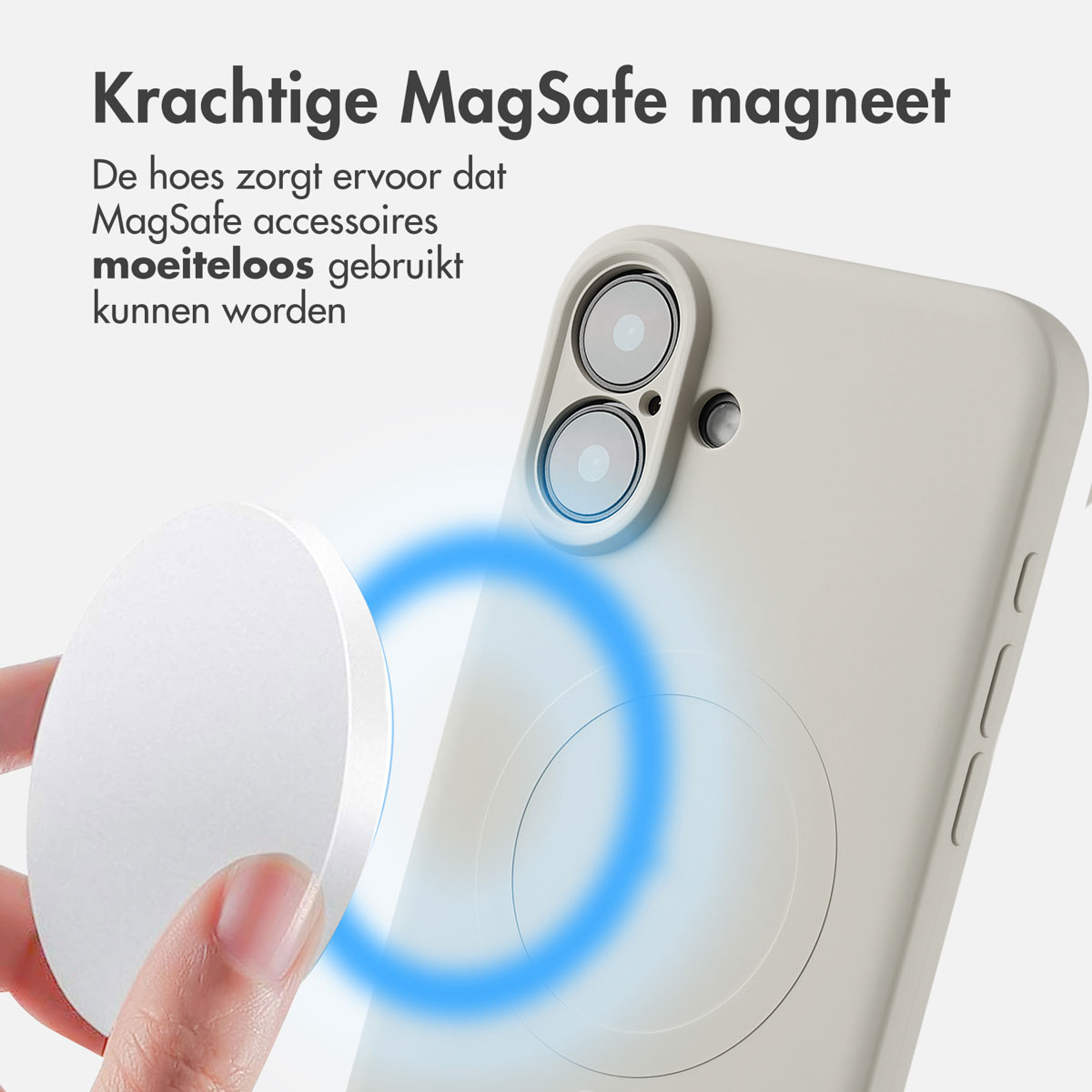 Une coque de téléphone avec un cercle blanc, montrant un aimant MagSafe.