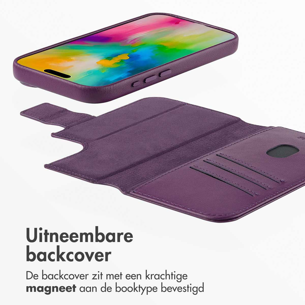 ACCEZZ Leather Bookcase 2-in-1 met MagSafe geschikt voor Apple iPhone 16 Telefoonhoesje voor Apple iPhone 16 Paars