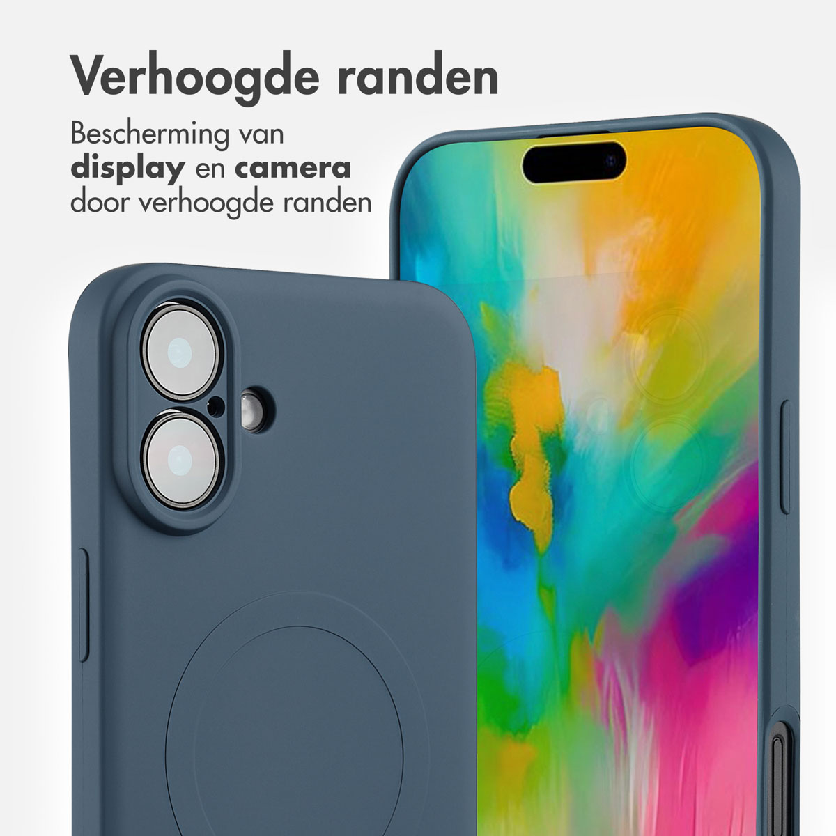 Close-up van een telefoonhoesje, met de achterkant en het cameragedeelte.