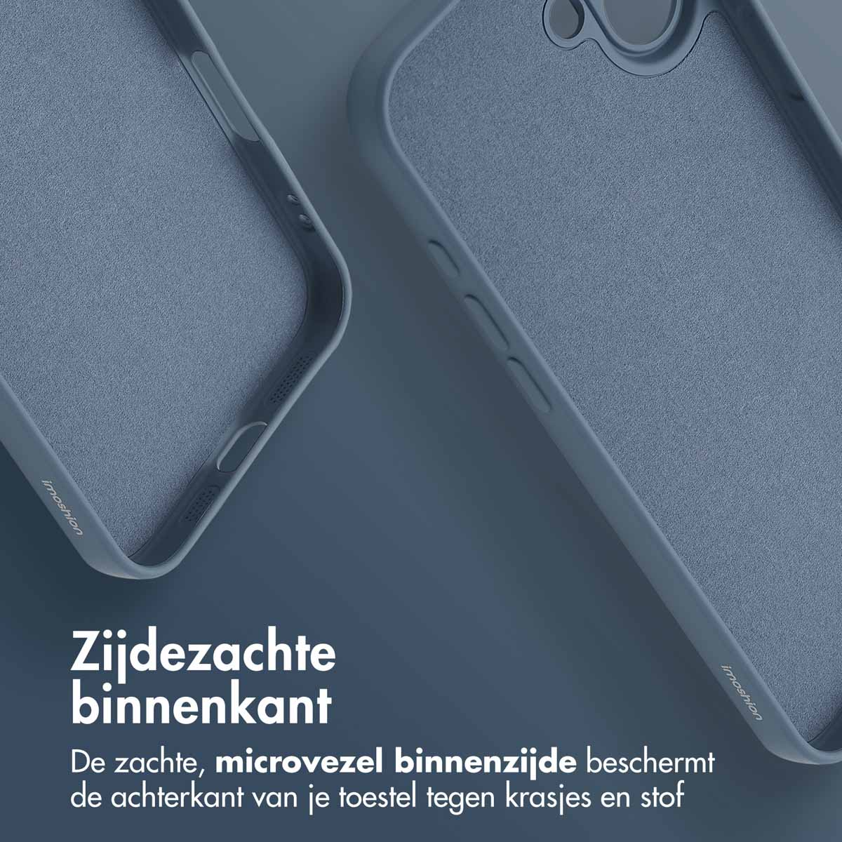 Twee telefoonhoesjes, één open. Tekst op de afbeelding: zachte binnenkant.