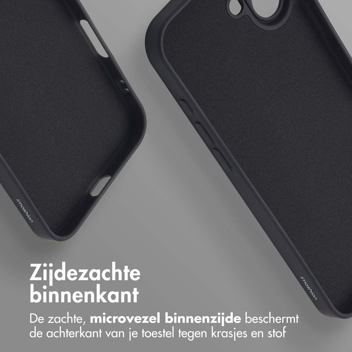 Intérieur d'une coque noire, montrant l'intérieur doux en microfibre.