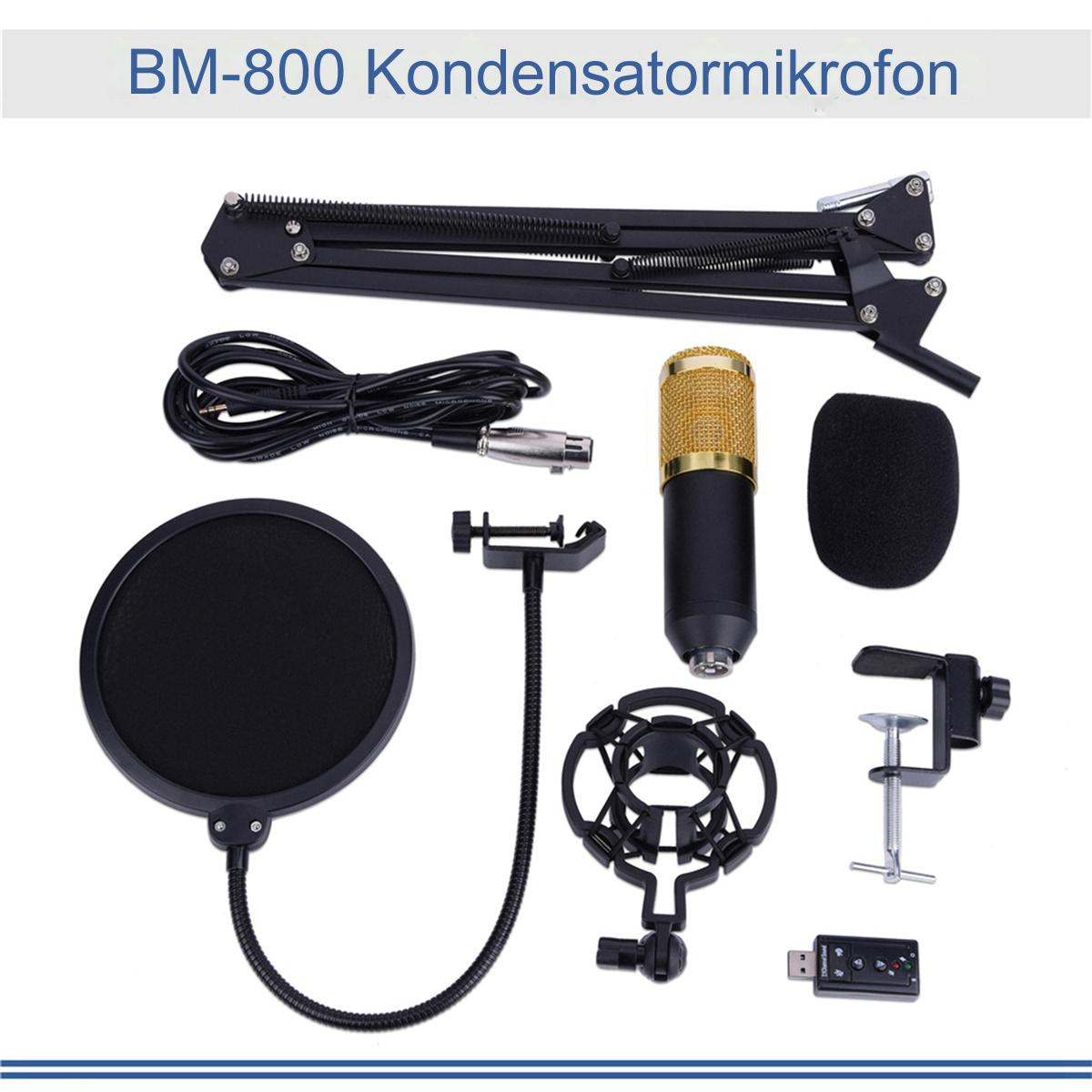 Ein Mikrofon-Kit mit Mikrofon, Ständer, Pop-Filter und anderem Zubehör.