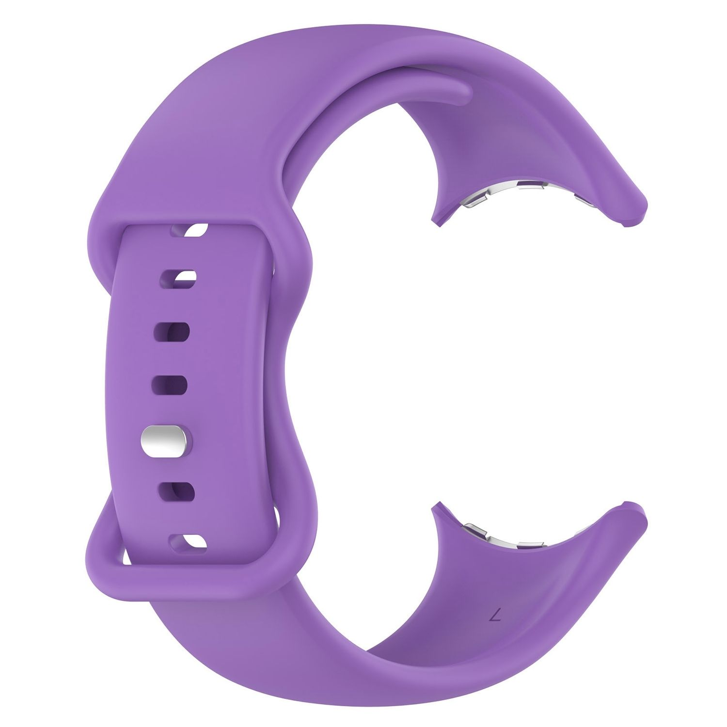 Lila Smartwatch-Armband mit Schnalle und zwei Öffnungen zur Befestigung.