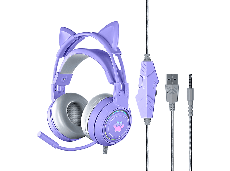 DIIDA Cat Ear ，Gradient Glow ， Gaming, Overear Gaming Headsets Violett