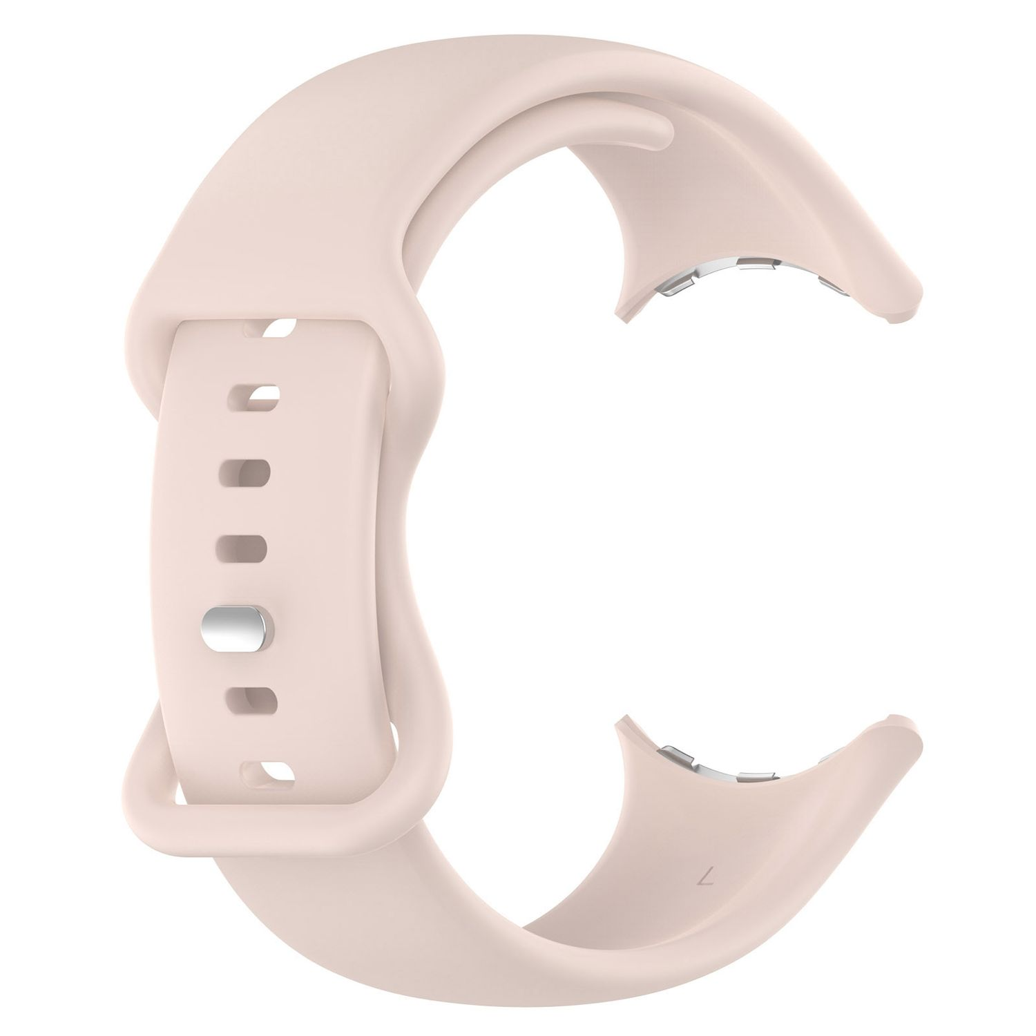 Hellrosa Uhrenarmband mit Schnalle und zwei Anschlüssen.