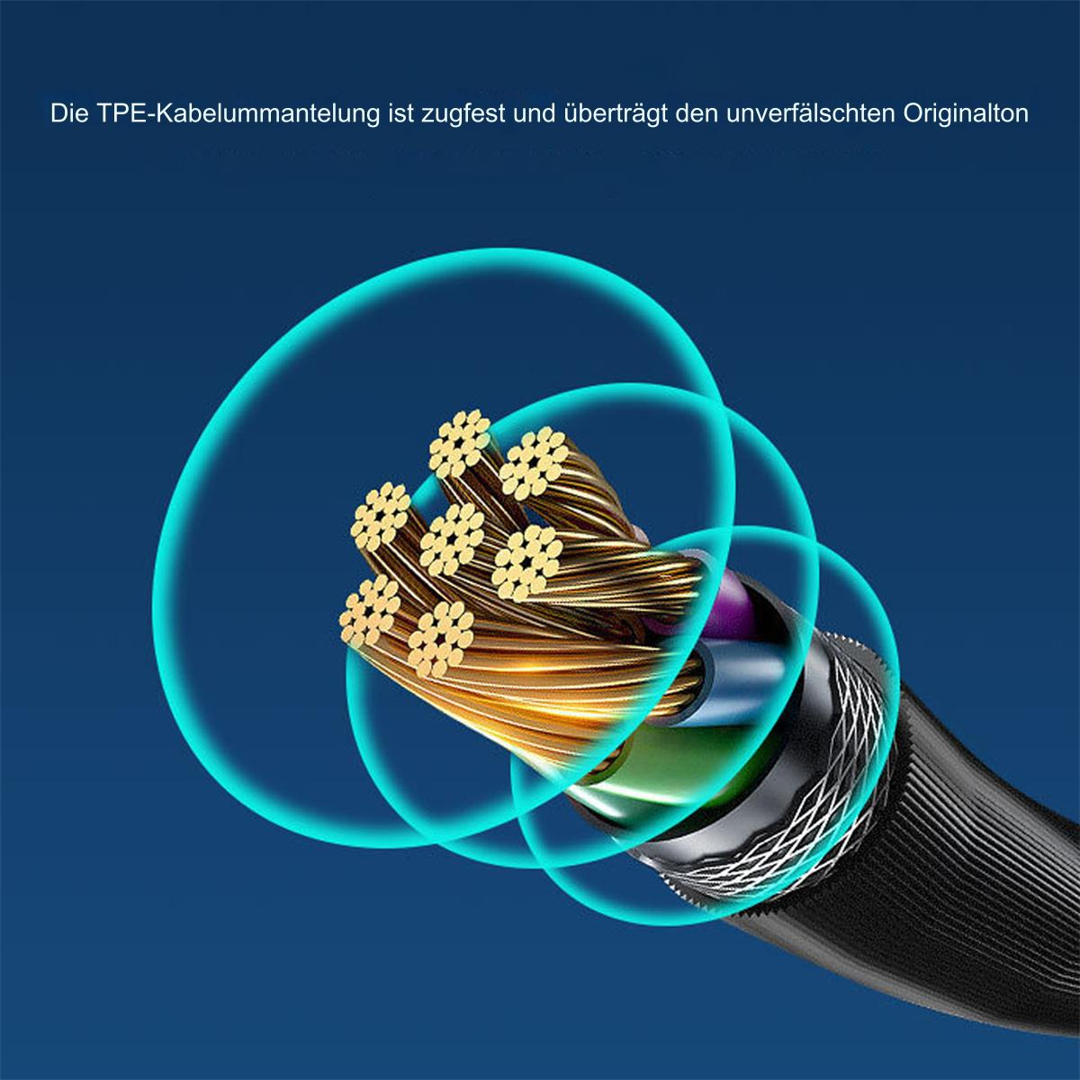 Nahaufnahme eines schwarz-goldenen Kabelanschnitts, der Innenleiter mit blauen Energieringen zeigt.