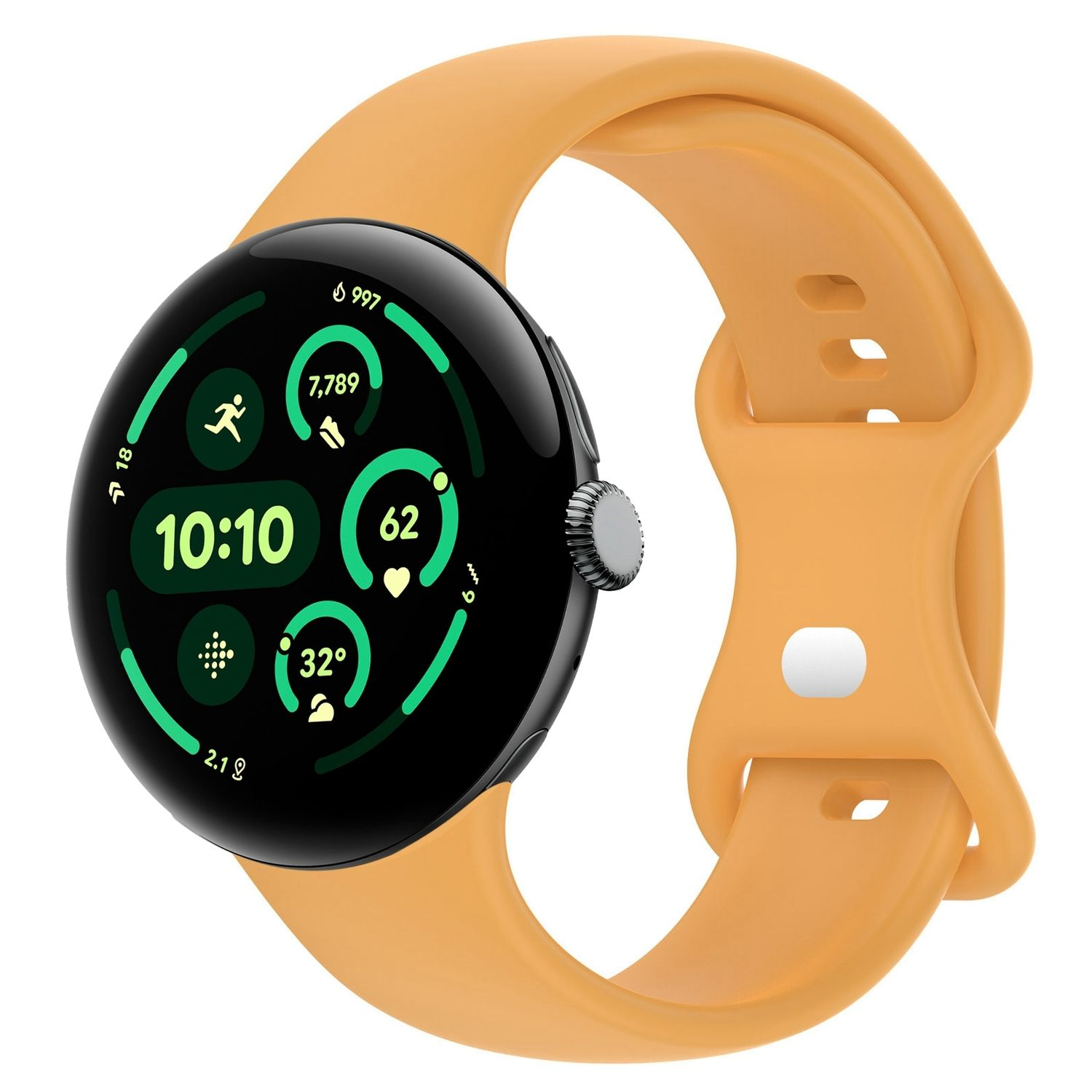 Smartwatch mit orangefarbenem Armband.