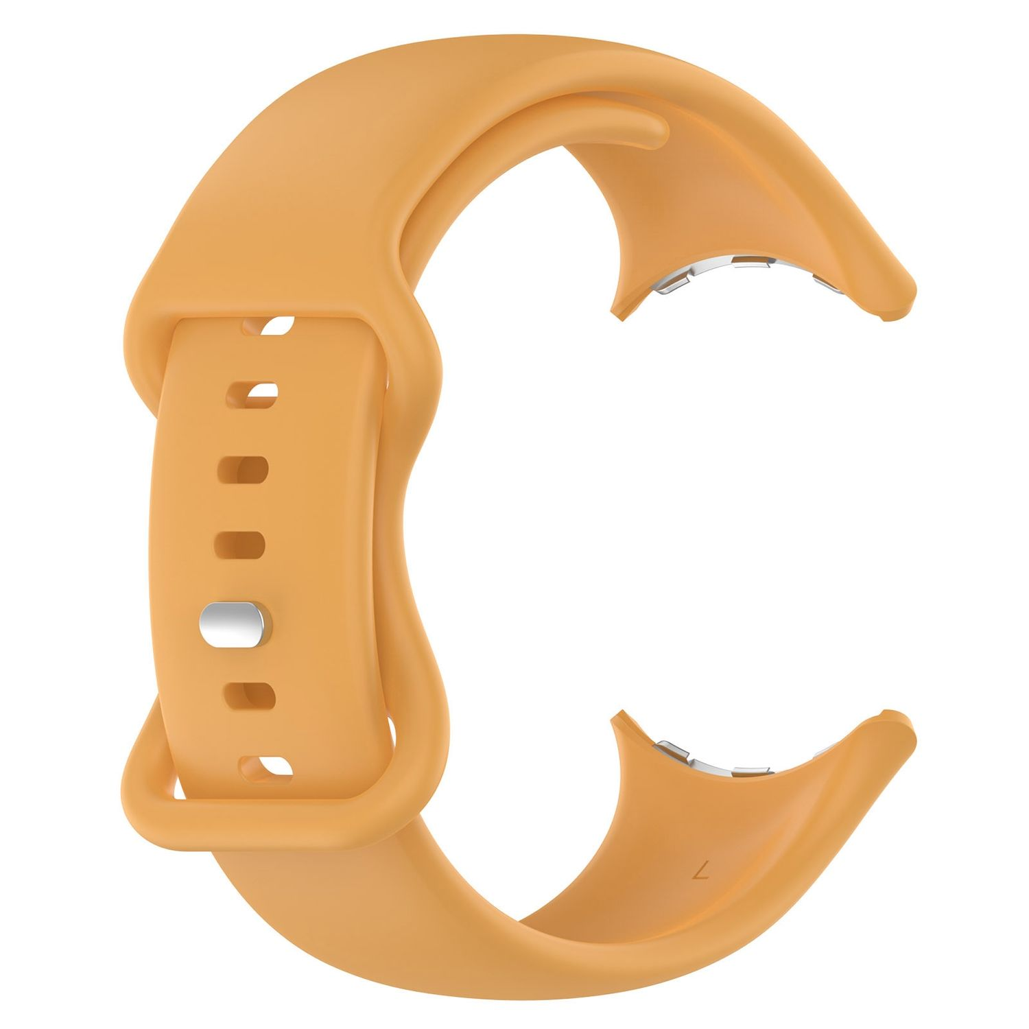 Orangenes Uhrenarmband. Das Armband ist aus Silikon und hat eine Schnalle.