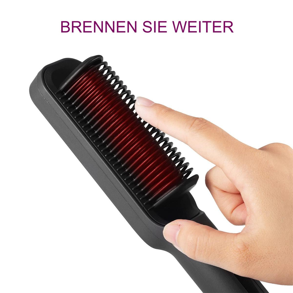 Hand berührt beheizten Haarglätter-Kamm. Schwarz und rot.