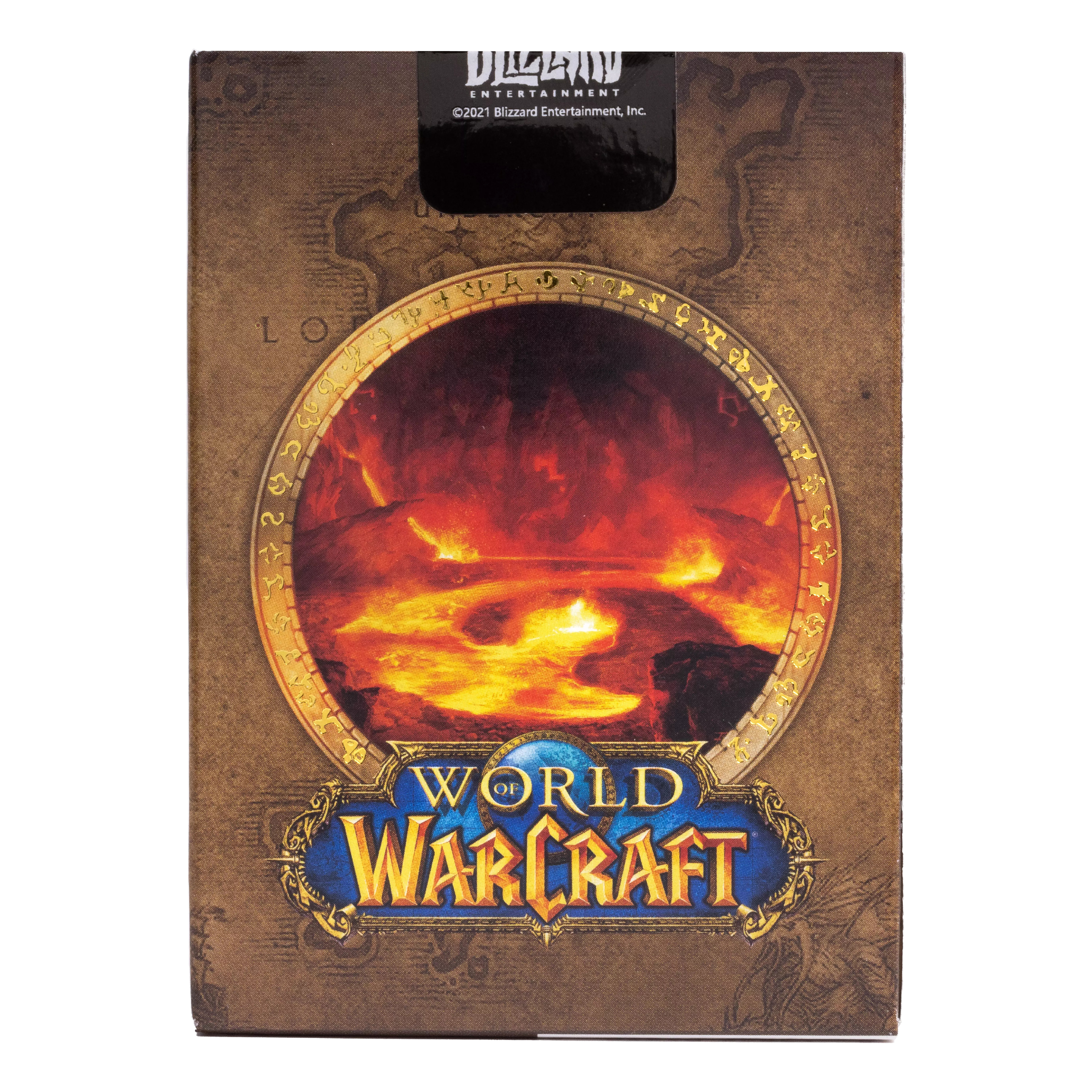 Eine World of Warcraft-Box mit einer feurigen Szene und dem Logo des Spiels.