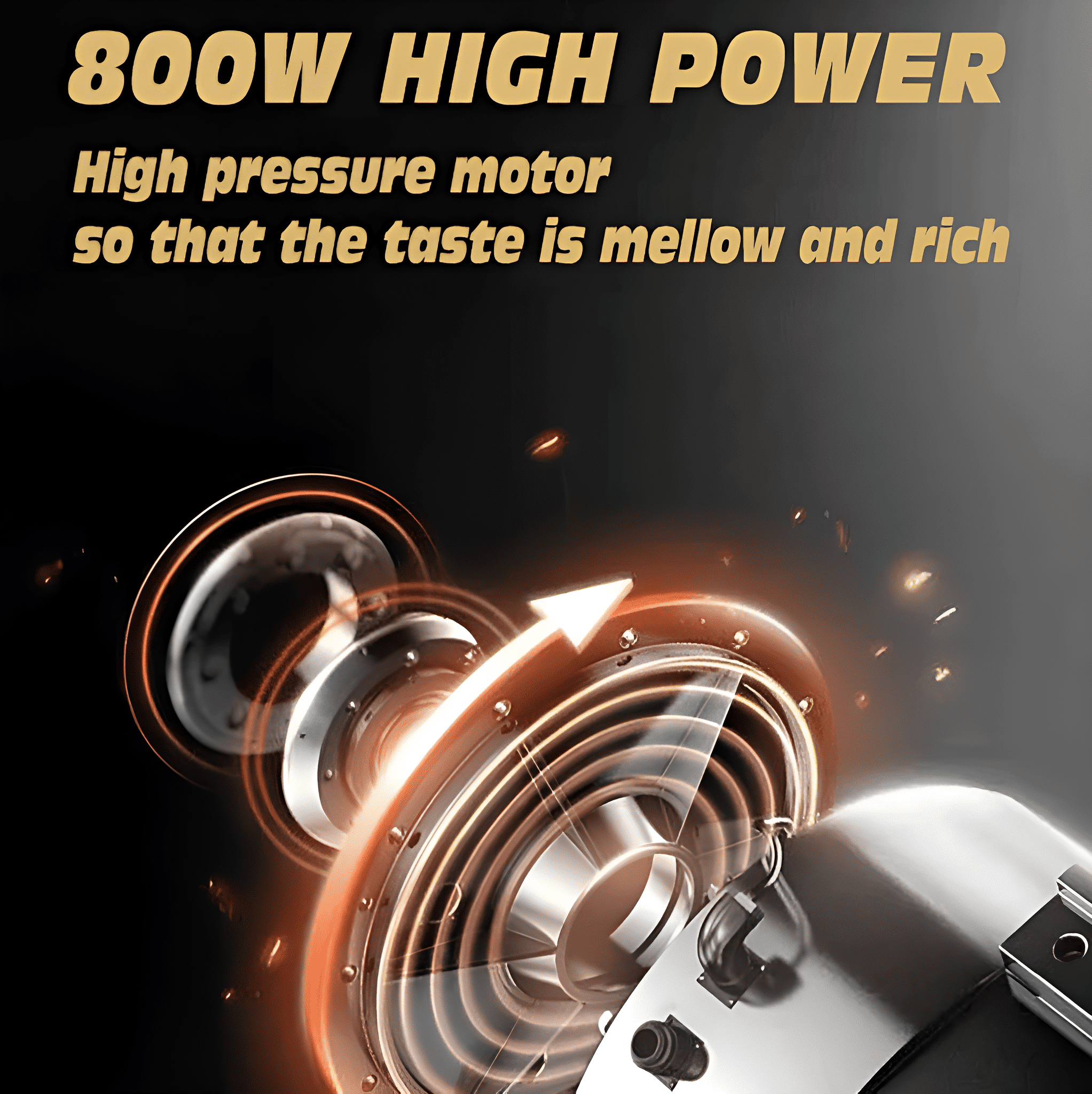 Nahaufnahme einer Metallmaschine mit dem Text 800W HIGH POWER.