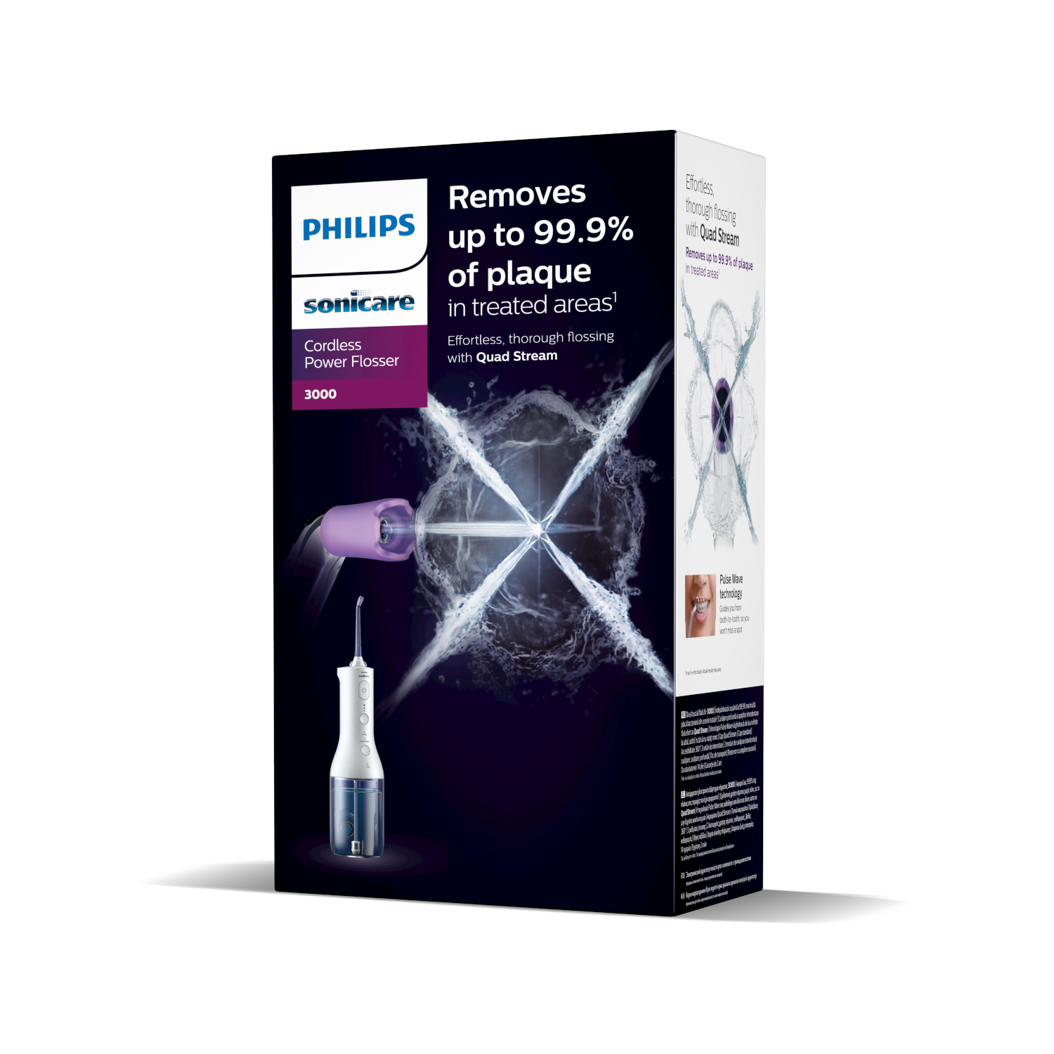 Scatola Philips Sonicare Power Flosser con un idropulsore e testo.