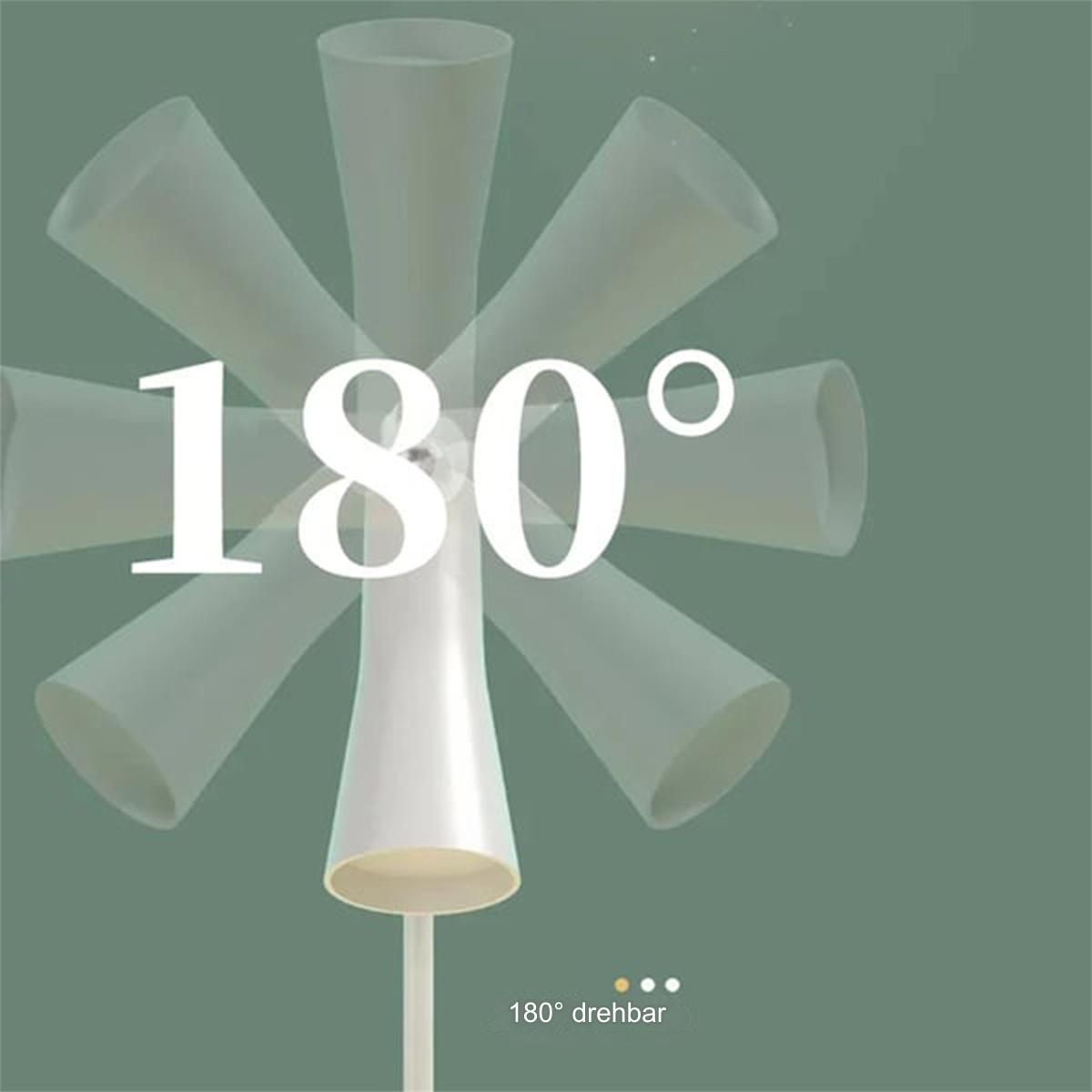 Weiße Lampe mit 180-Grad-Drehfunktion, vor grünem Hintergrund.