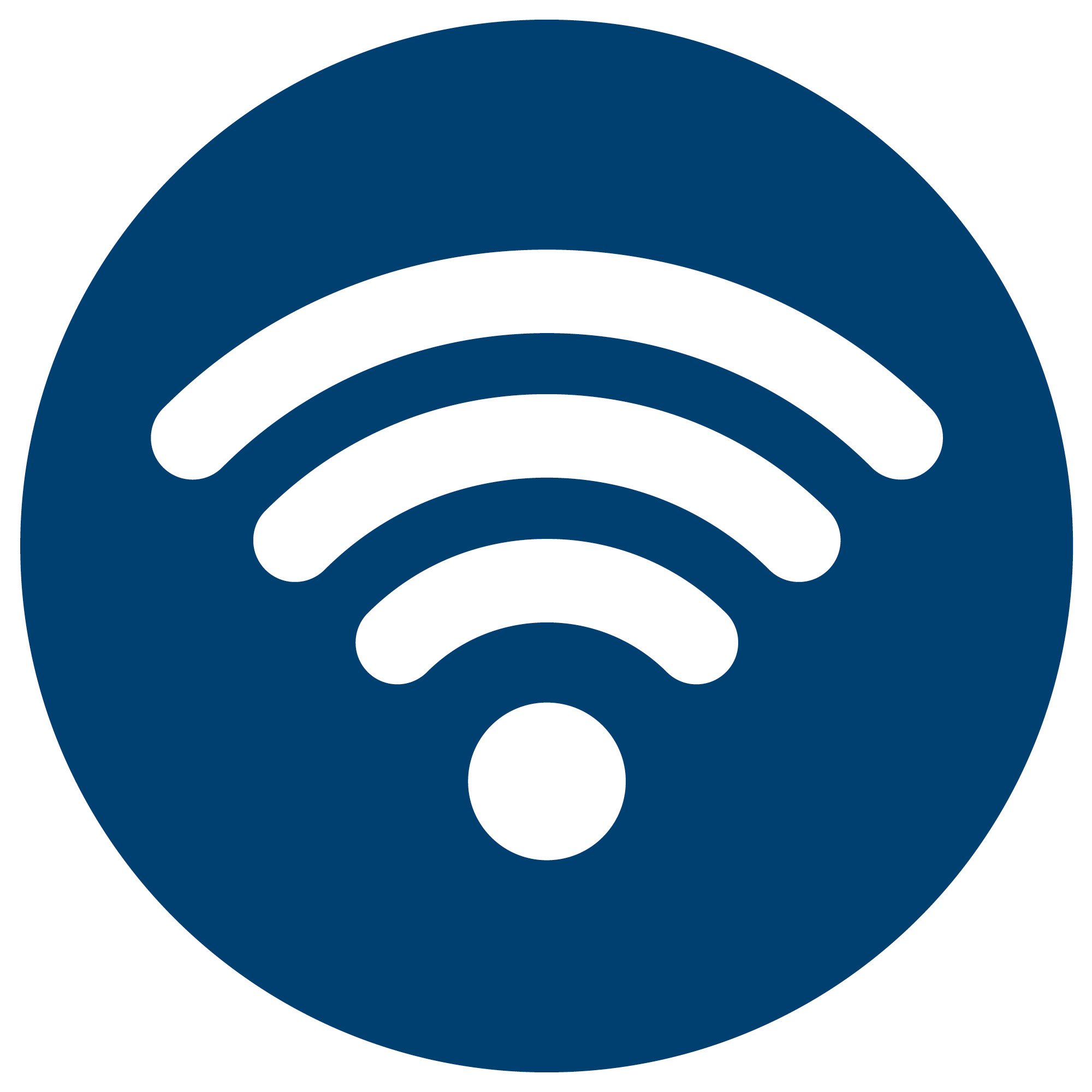 Blauer Kreis mit weißem WLAN-Symbol in der Mitte.