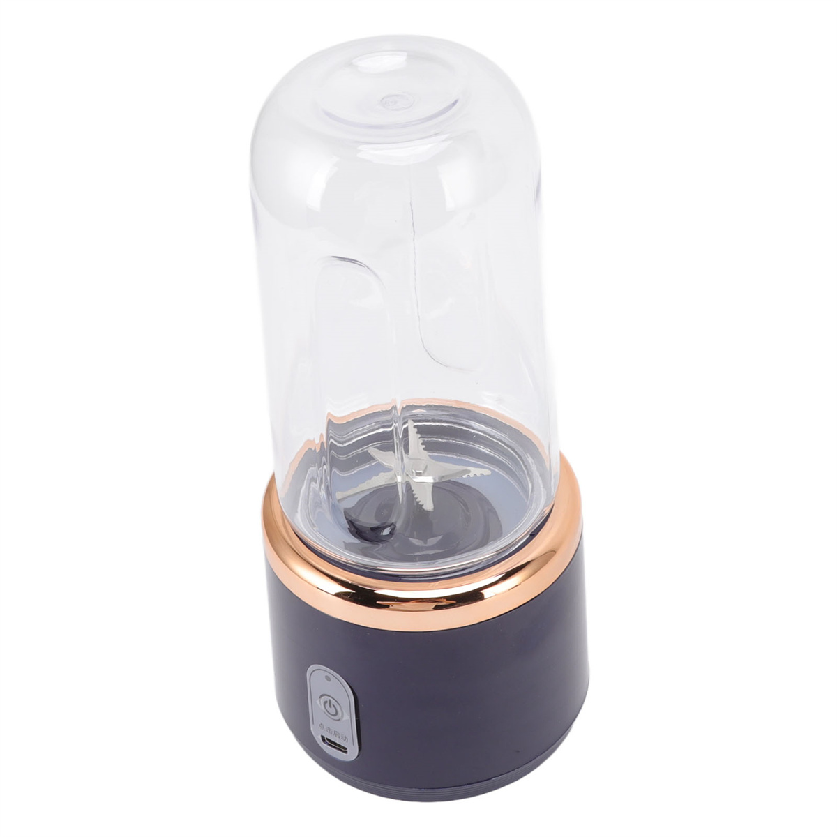 Mixer mit goldenem Ring auf dunkler Basis, transparentem Deckel.