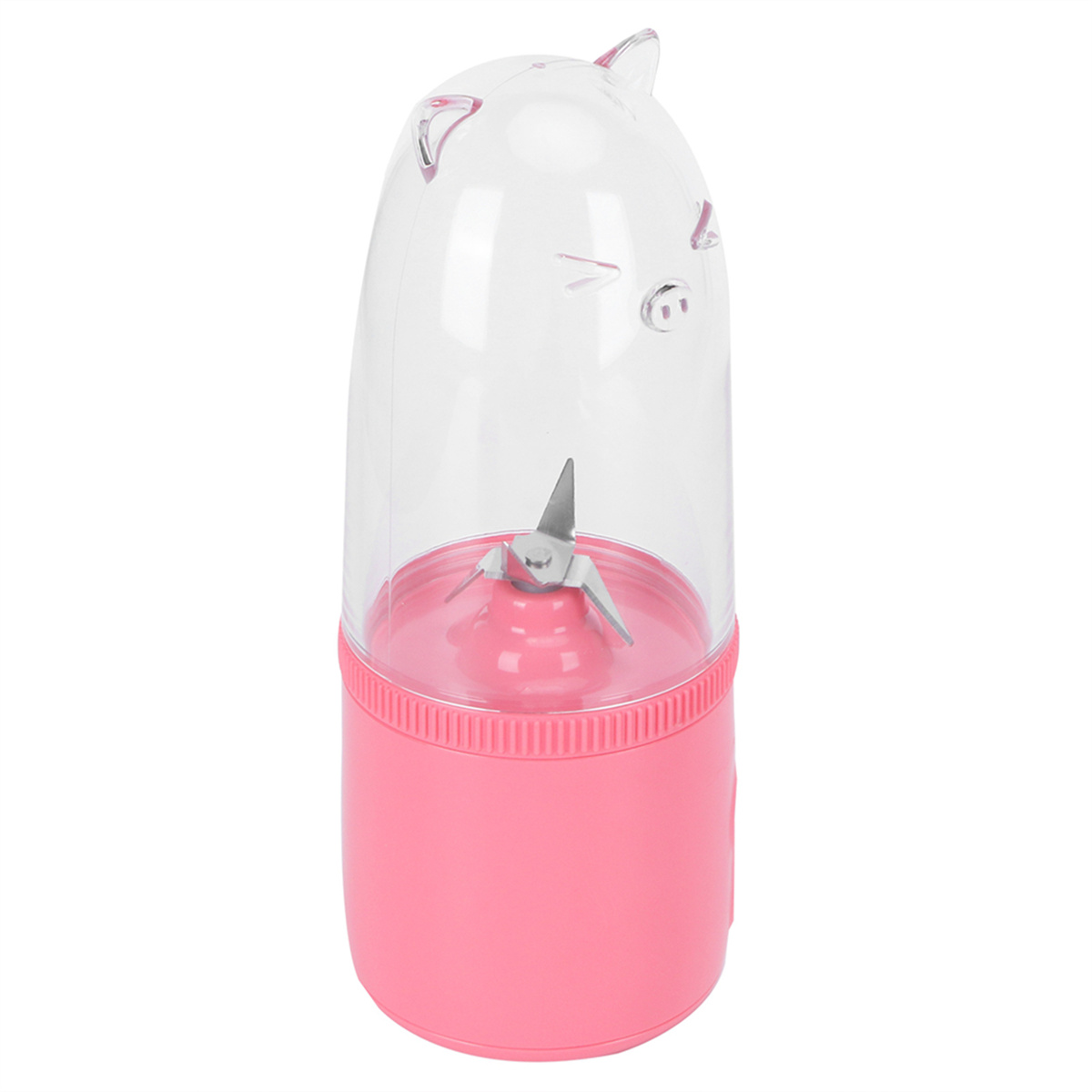 Rosa-transparenter Schweine-Blender. Mit rosa Basis und klarem Deckel.