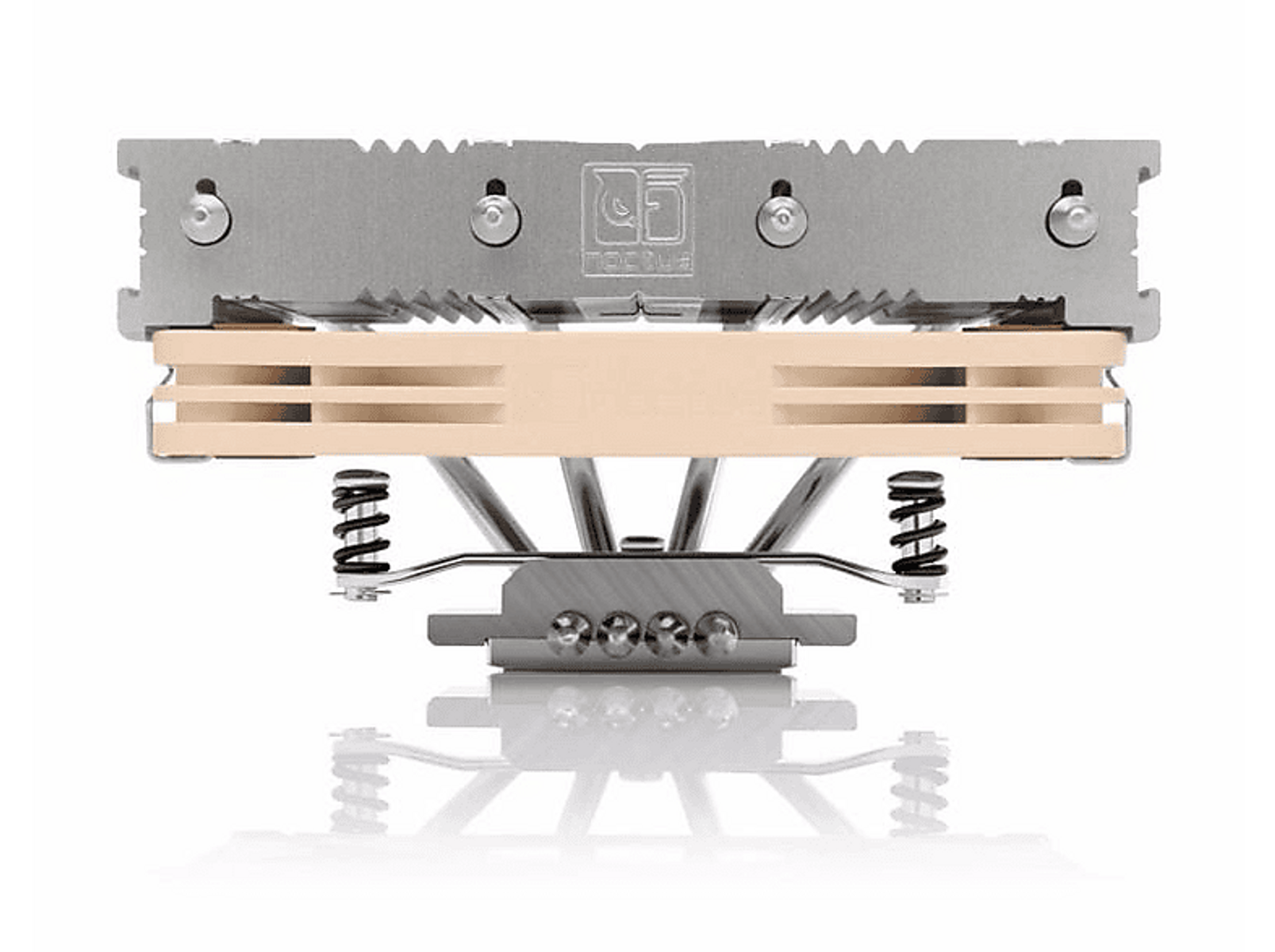 Chłodzenie procesora z beżowymi żebrami i srebrnymi elementami.
