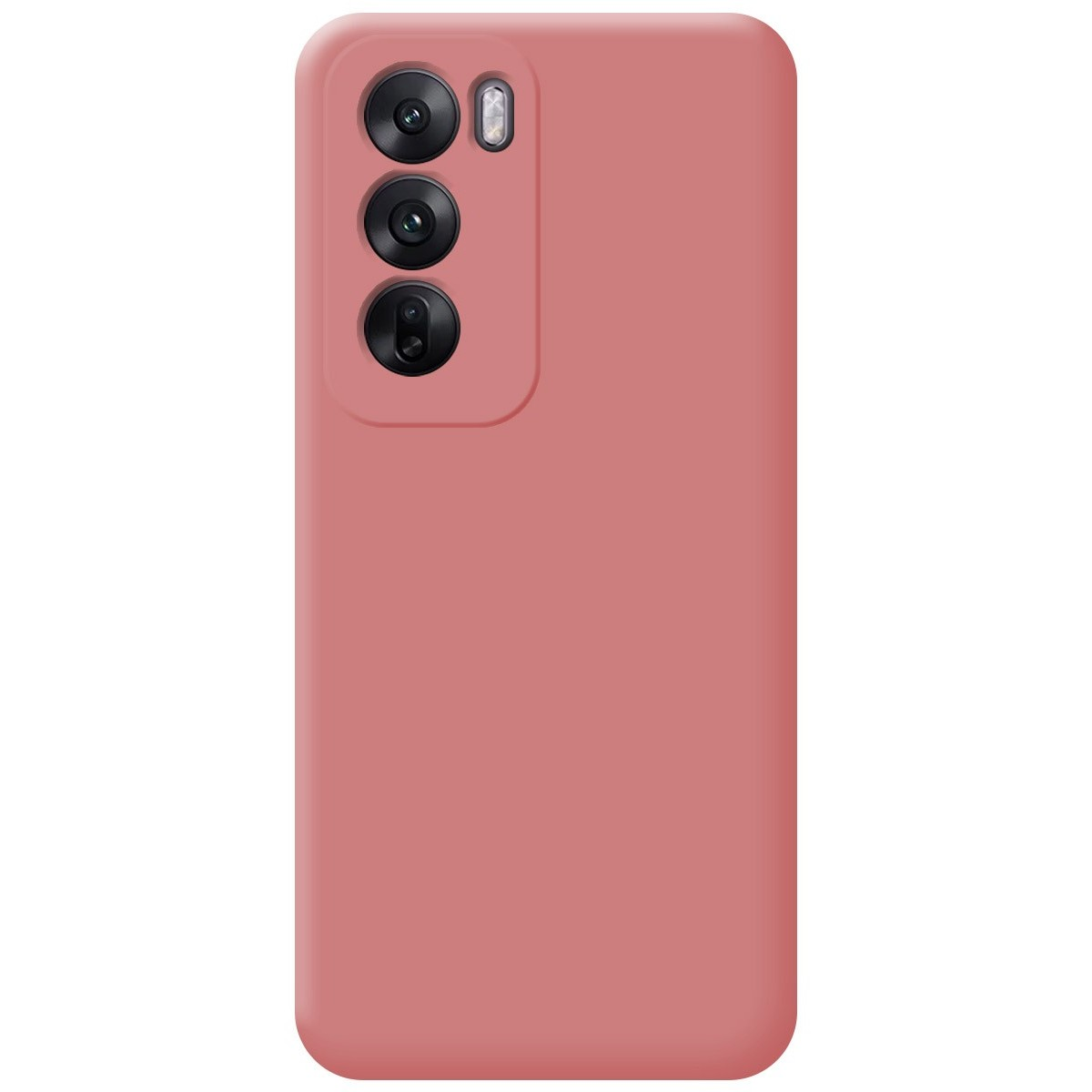 Una custodia rosa per telefono con tre obiettivi per fotocamera.