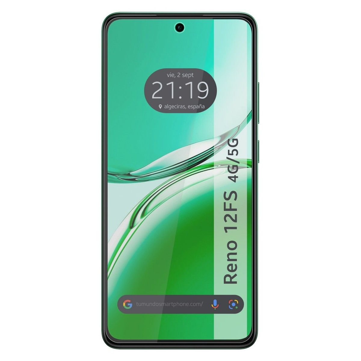 Schermo del telefono che mostra data e ora. Il telefono è verde e mostra una data.