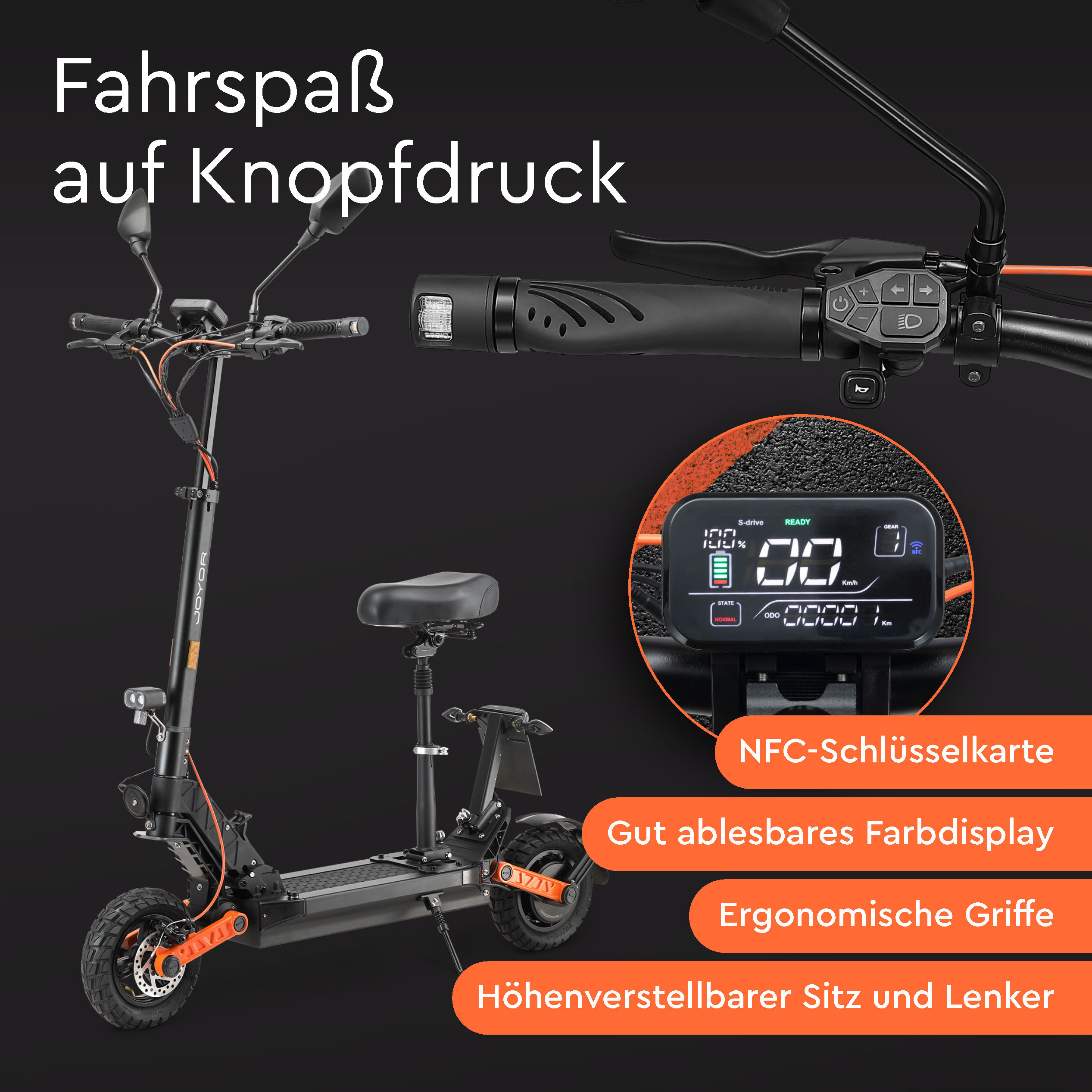 Trottinette électrique JOYOR S8E avec siège 48 V 26 Ah 10