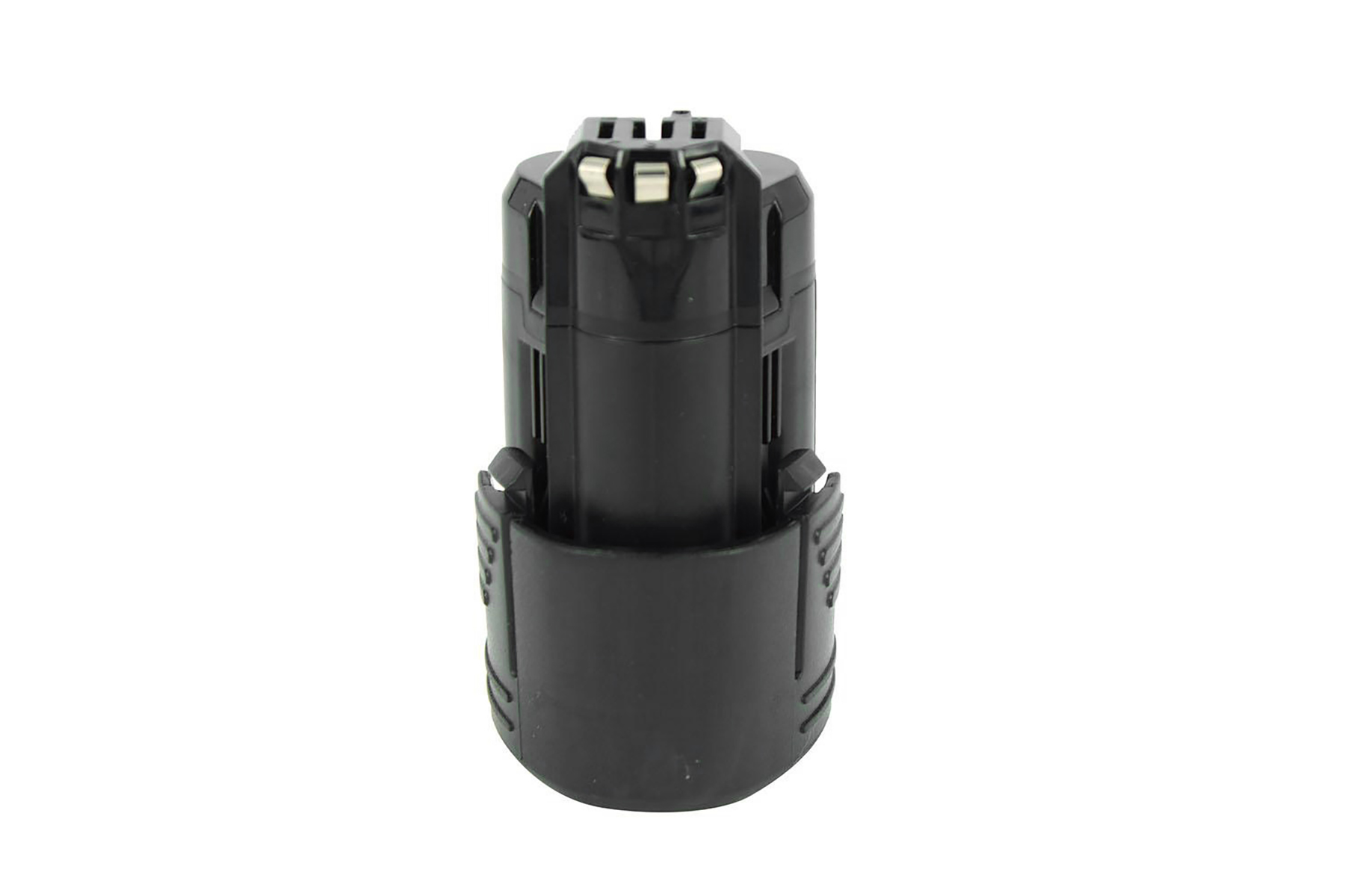 Batteria nera per un elettroutensile. La batteria è cilindrica con base nera.