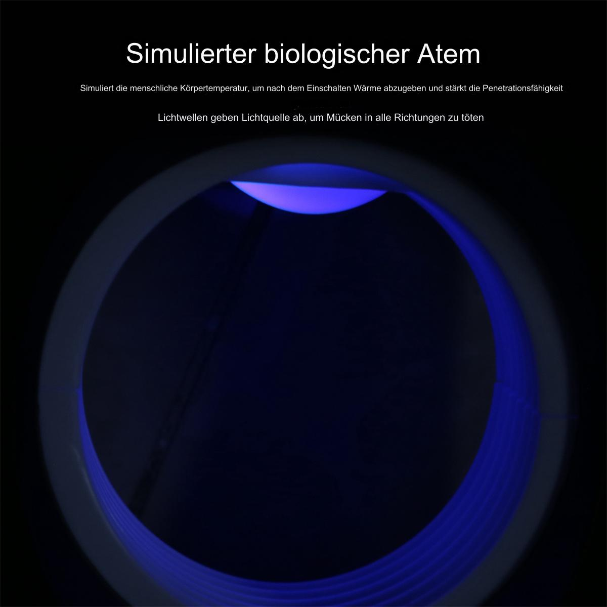 Nahaufnahme eines Mückenbekämpfers, der ein blaues Licht und den deutschen Text zeigt.
