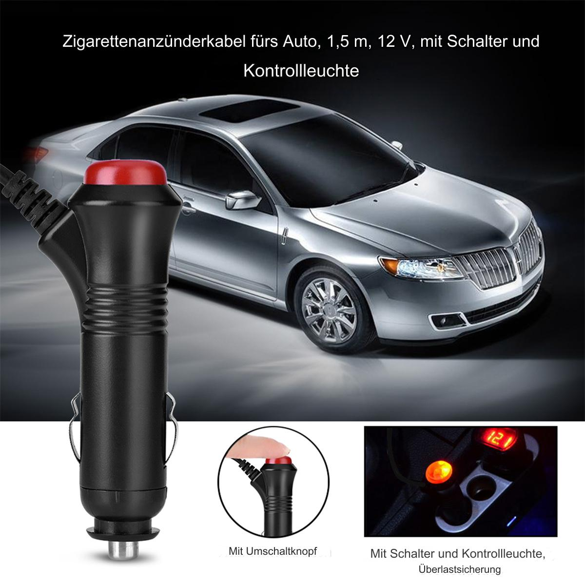 Autoladegerät mit roter Taste und Kontrollleuchten. Enthält Details des Fahrzeuginnenraums.