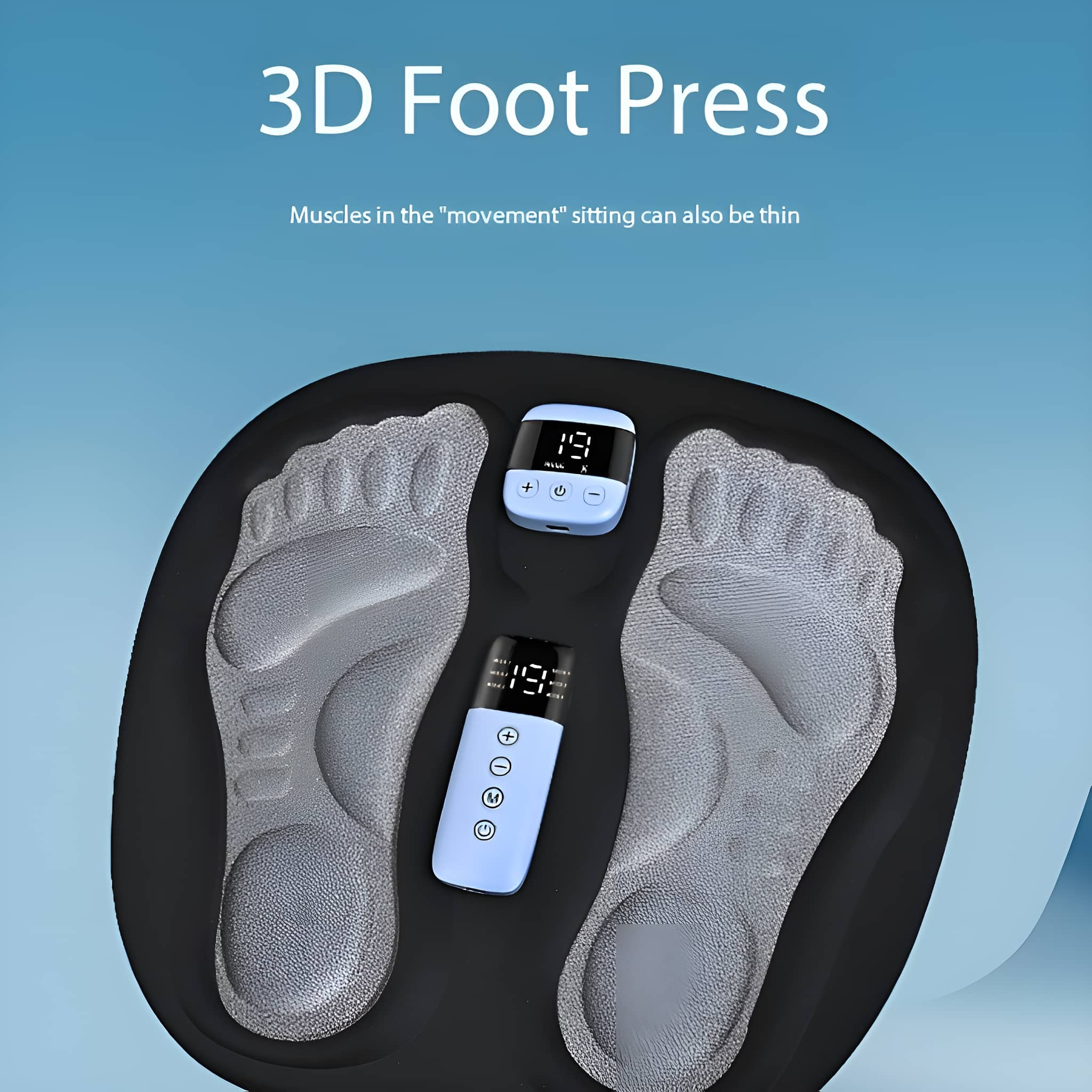 3D-Fußpresse mit Digitalanzeigen und Fußabdrücken.